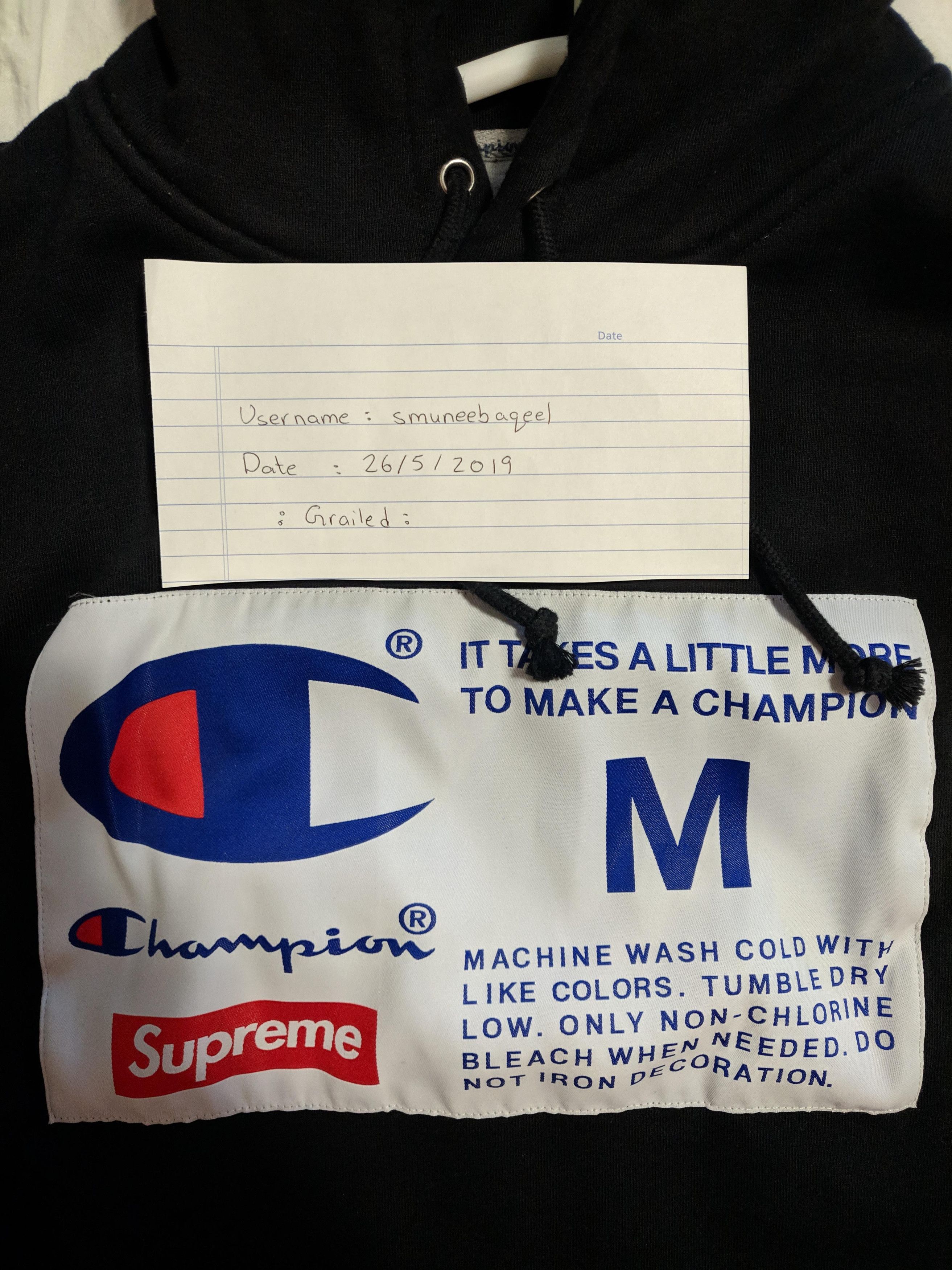 Supreme Supreme X Champion Label Hooded Sweatshirt Black - Medium