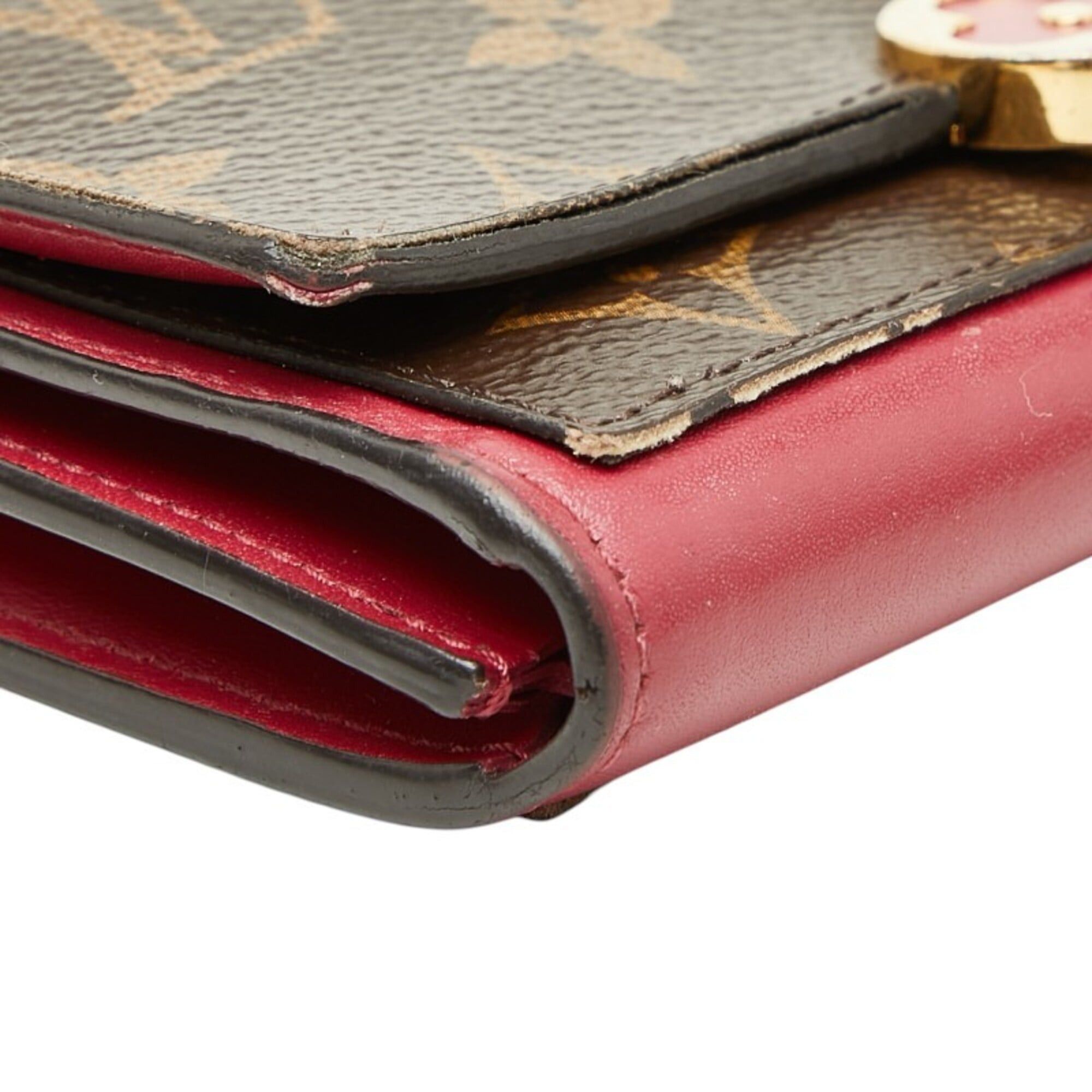 Louis Vuitton Louis Vuitton Monogram Portefeuille Flore Compact Bi-fold Wallet M64588 Brown Fuchsia Leather Women's LOUIS VUITTON Size ONE SIZE - 5 Thumbnail