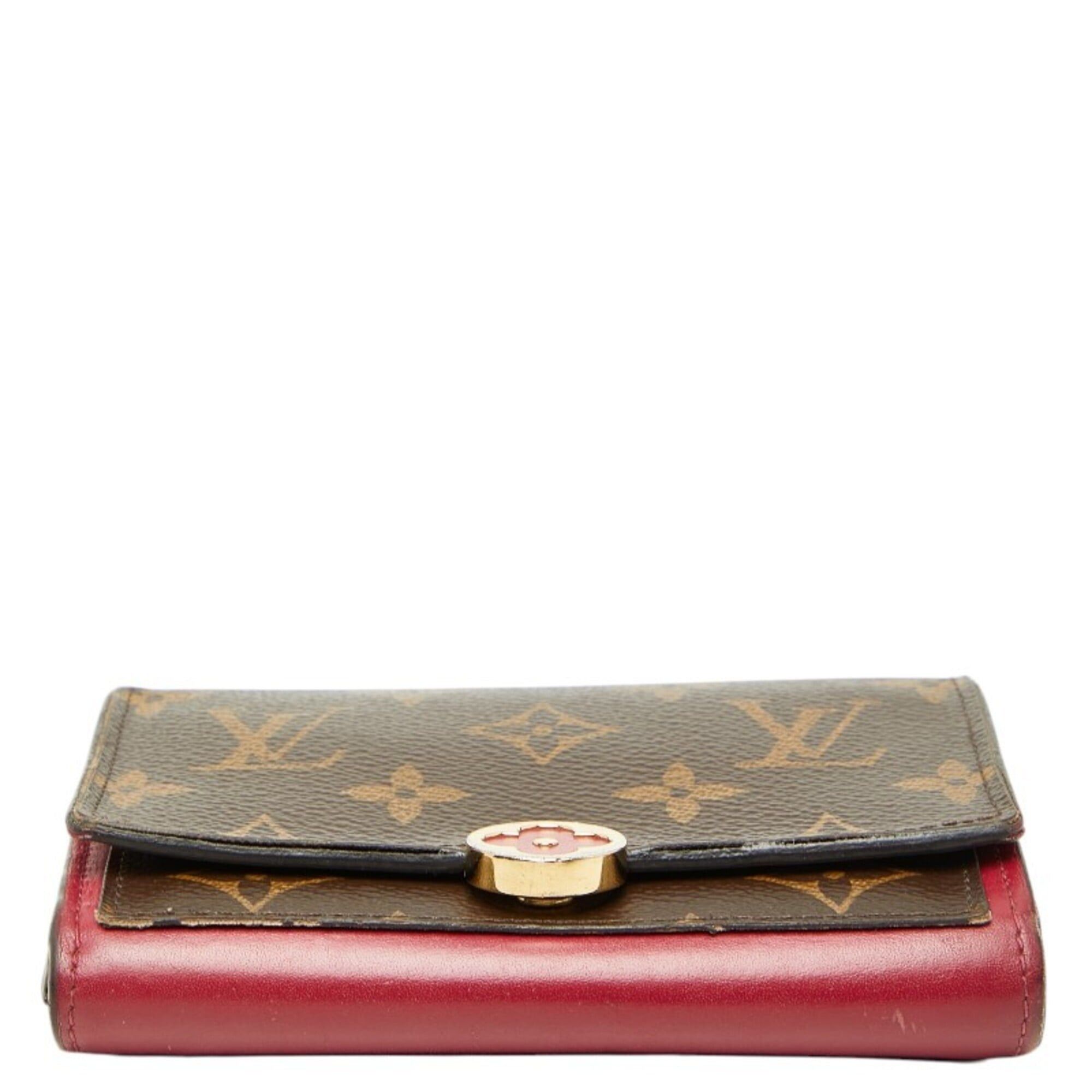 Louis Vuitton Louis Vuitton Monogram Portefeuille Flore Compact Bi-fold Wallet M64588 Brown Fuchsia Leather Women's LOUIS VUITTON Size ONE SIZE - 3 Thumbnail