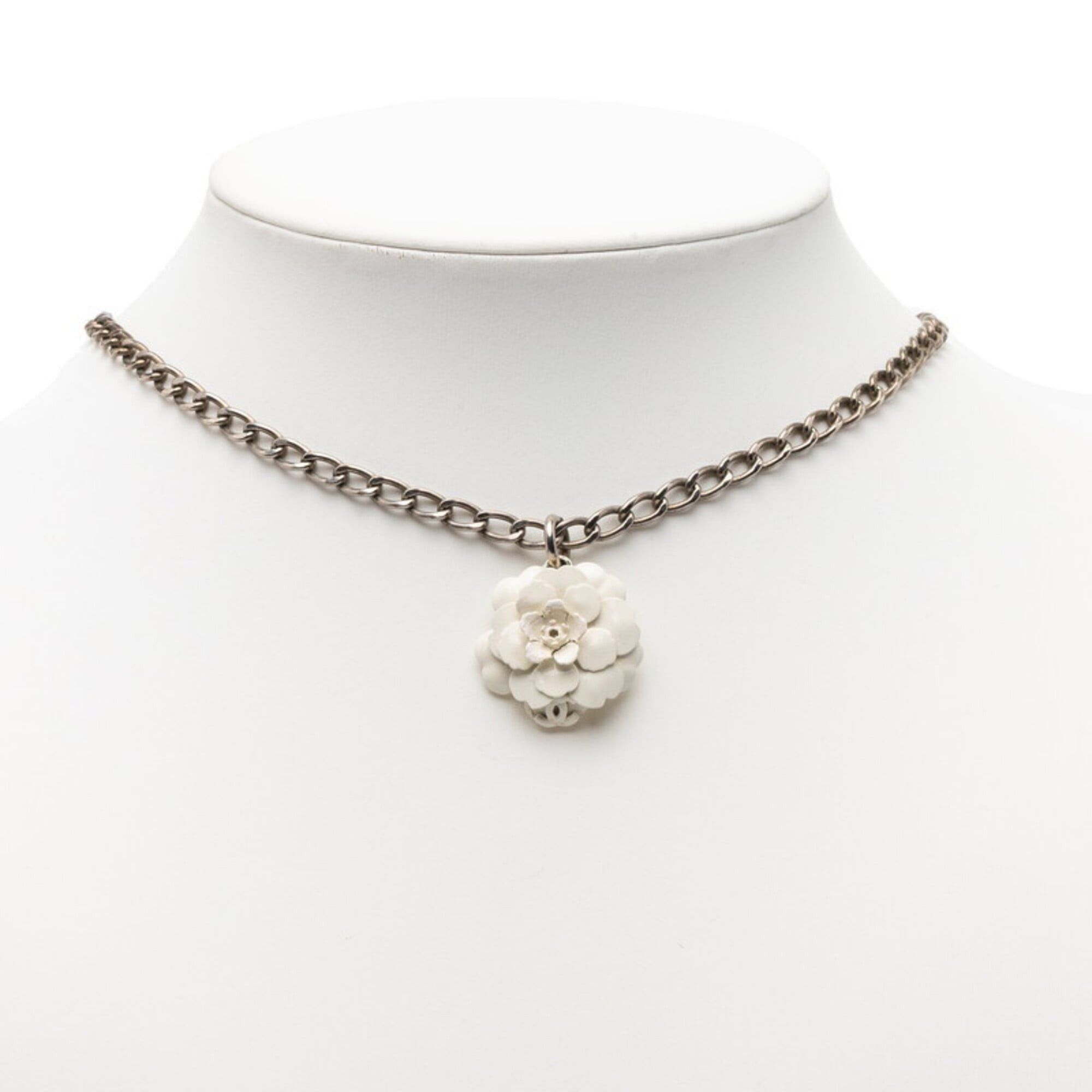 Chanel Chanel Camellia Coco Mark Chain Pendant Necklace, White Silver Metal Enamel, Women's CHANEL Size ONE SIZE - 4 Thumbnail