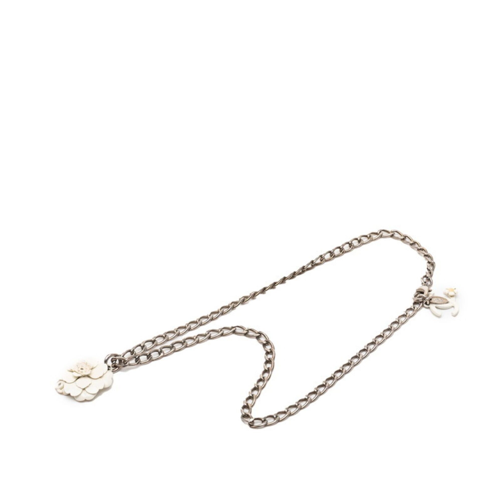 Chanel Chanel Camellia Coco Mark Chain Pendant Necklace, White Silver Metal Enamel, Women's CHANEL Size ONE SIZE - 3 Thumbnail