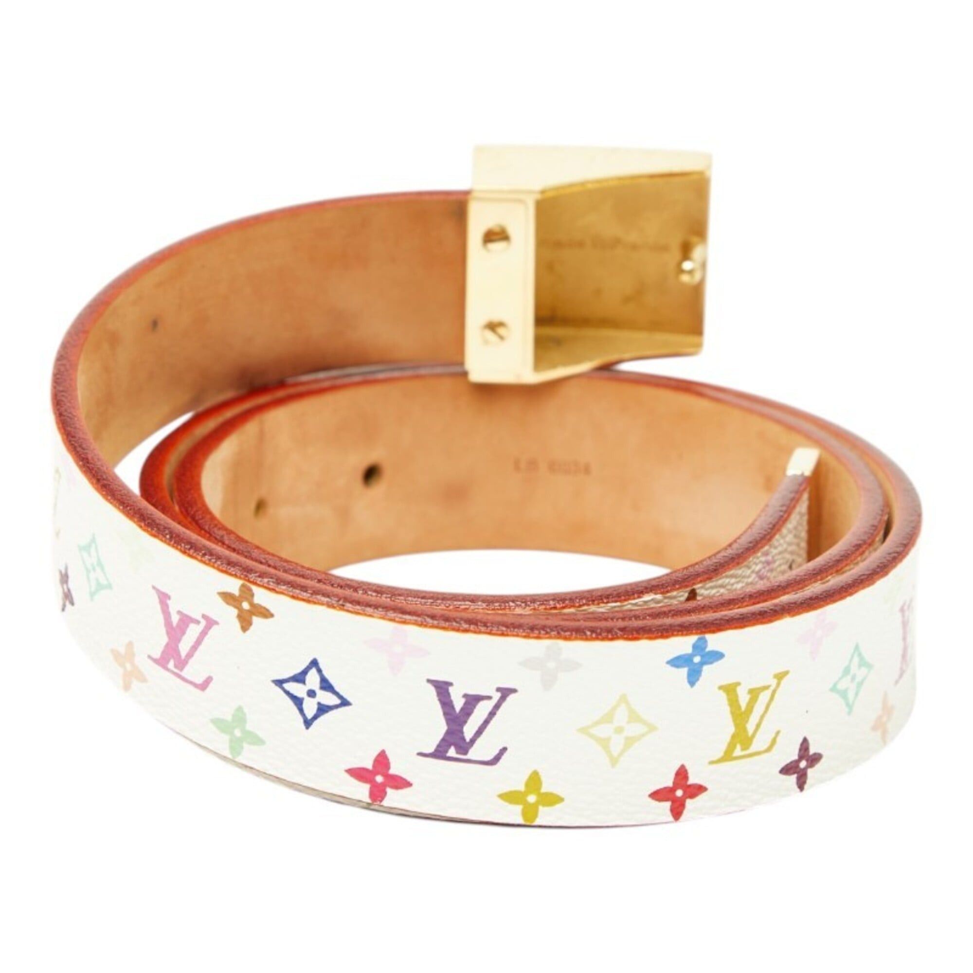 Louis Vuitton Louis Vuitton Monogram Multicolor Ceinture Carrée Belt, Size: 80 32, M9270U, White Gold Leather, Women's, LOUIS VUITTON Size ONE SIZE - 3 Thumbnail