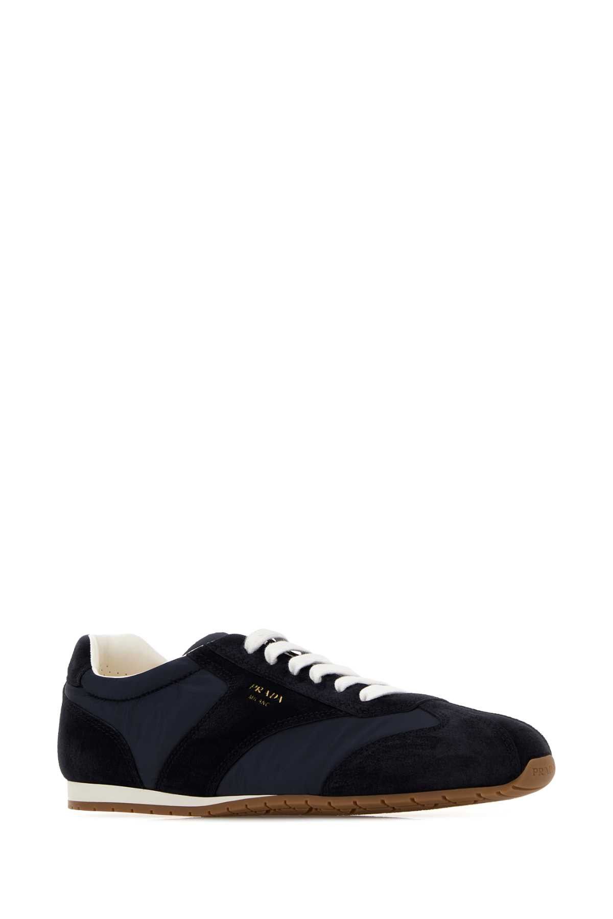 Prada Dark Blue Suede And Fabric Sneakers Size US 7.5 / EU 40-41 - 2 Thumbnail