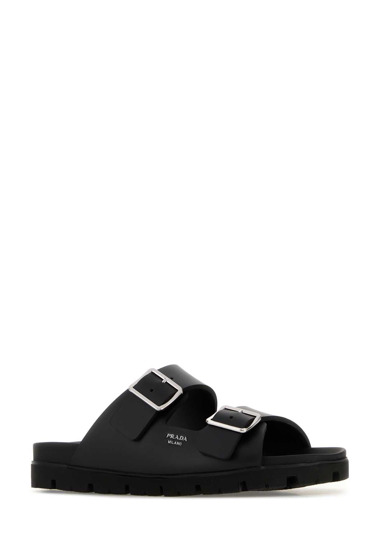 Prada Black Leather Slippers Size US 10.5 / EU 43-44 - 2 Thumbnail