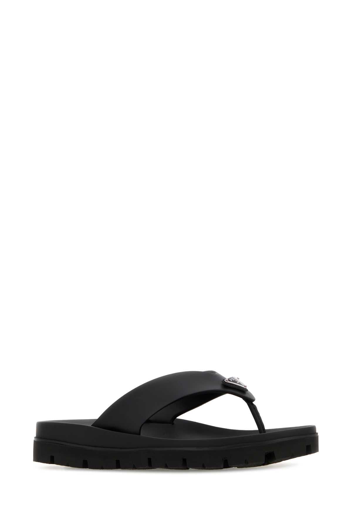 Prada Black Leather Thong Slippers Size US 12 / EU 45 - 2 Thumbnail