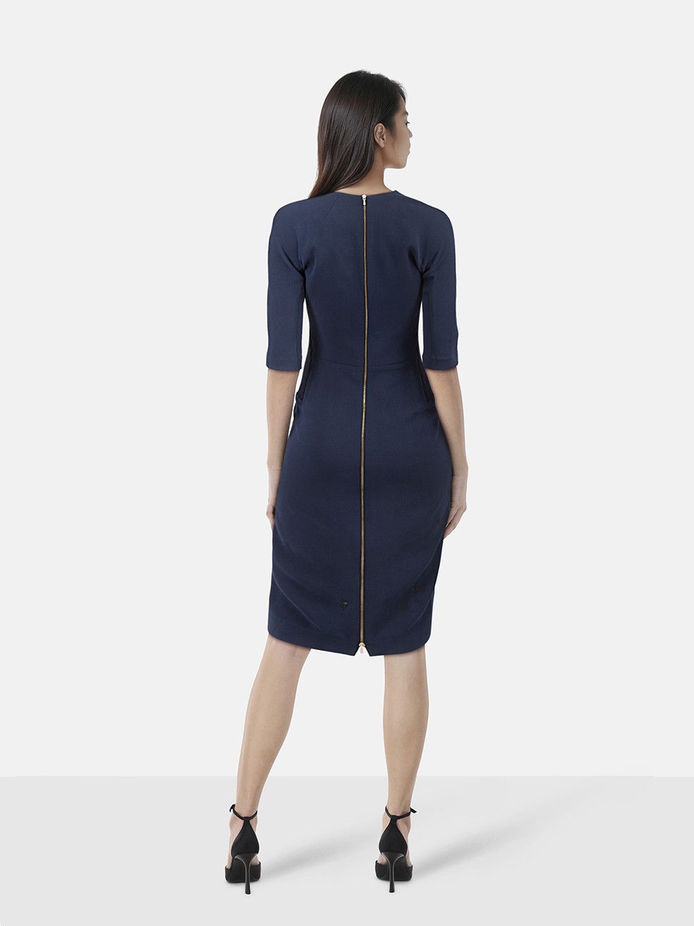 Victoria Beckham Navy Bodycon Knit Panel Dress Size S / US 4 / IT 40 - 2 Thumbnail