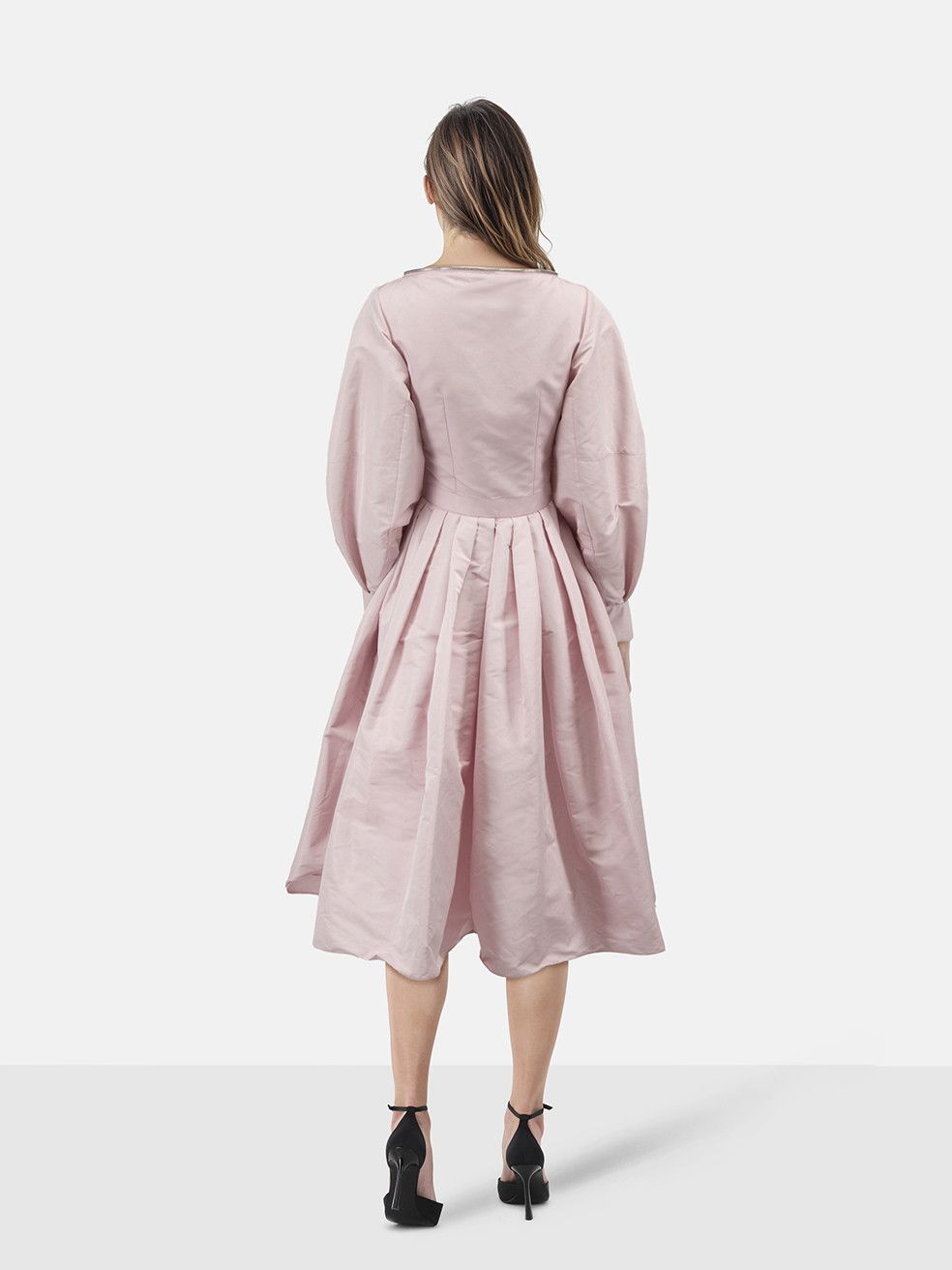 Alexander McQueen Pink Puff-Sleeve Pleated Faille Midi Dress Size XS / US 0-2 / IT 36-38 - 2 Thumbnail