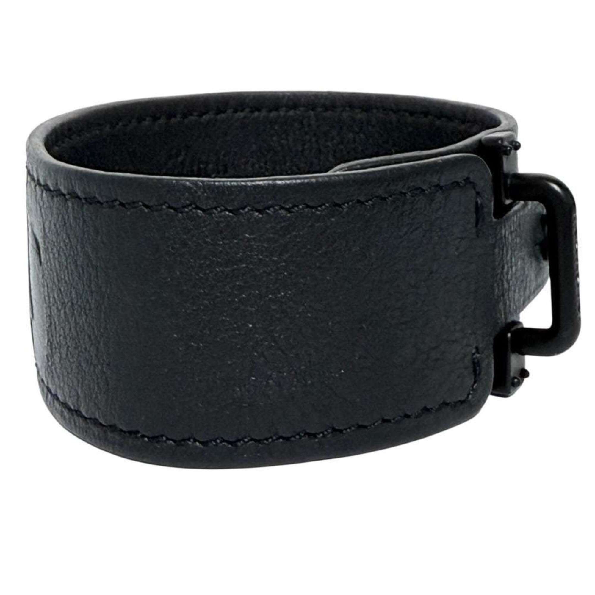 Louis Vuitton Louis Vuitton Men's Wide Bracelet, History Series, Leather, Black Size ONE SIZE - 3 Thumbnail