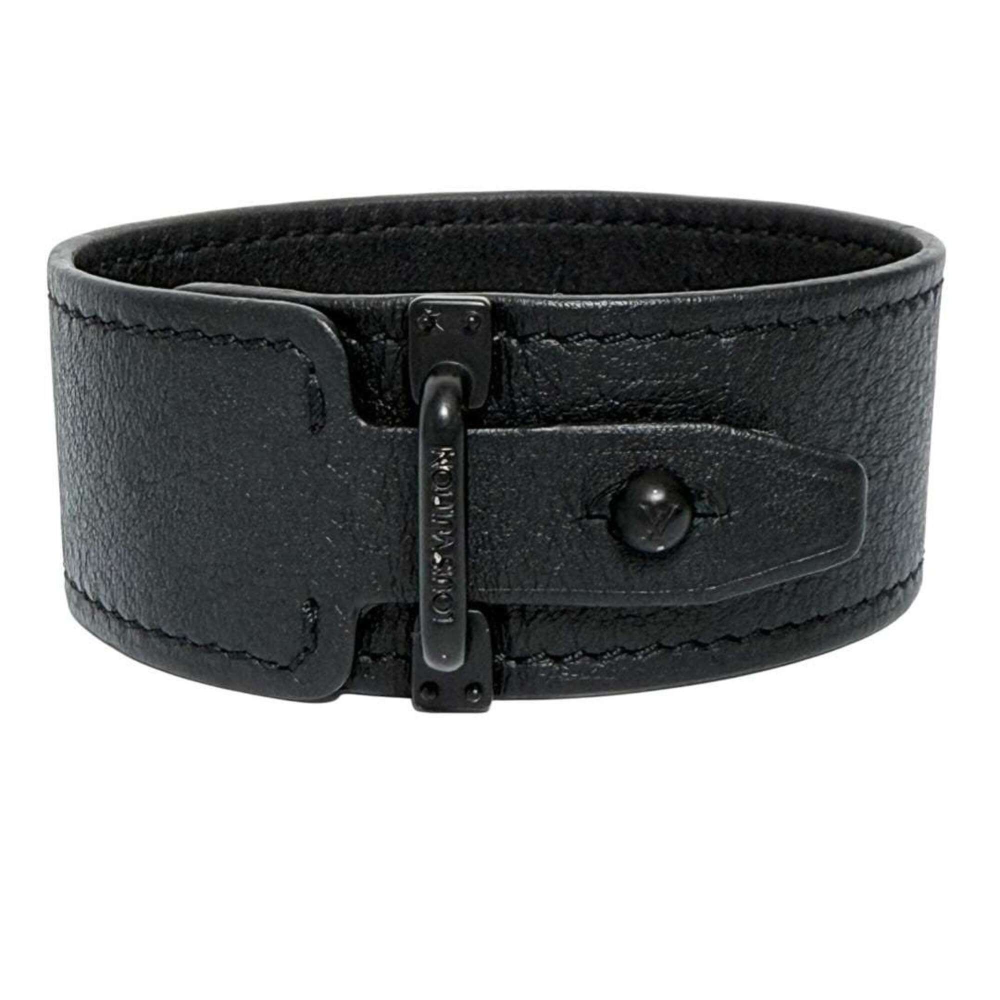 Louis Vuitton Louis Vuitton Men's Wide Bracelet, History Series, Leather, Black Size ONE SIZE - 2 Thumbnail