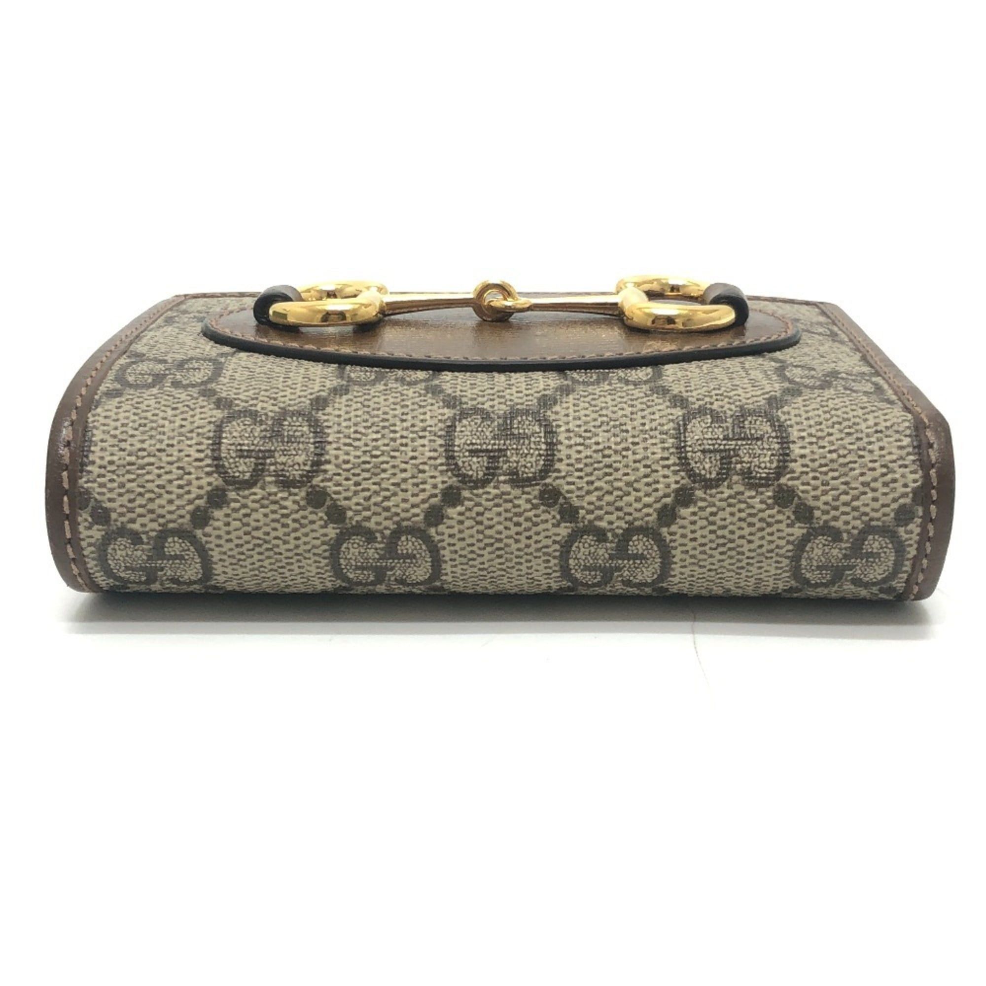 Gucci GUCCI 726846 Horsebit 1955 Compact Wallet, Mini GG Supreme, Bi-fold Supreme Canvas, Women's, Brown Size ONE SIZE - 5 Thumbnail