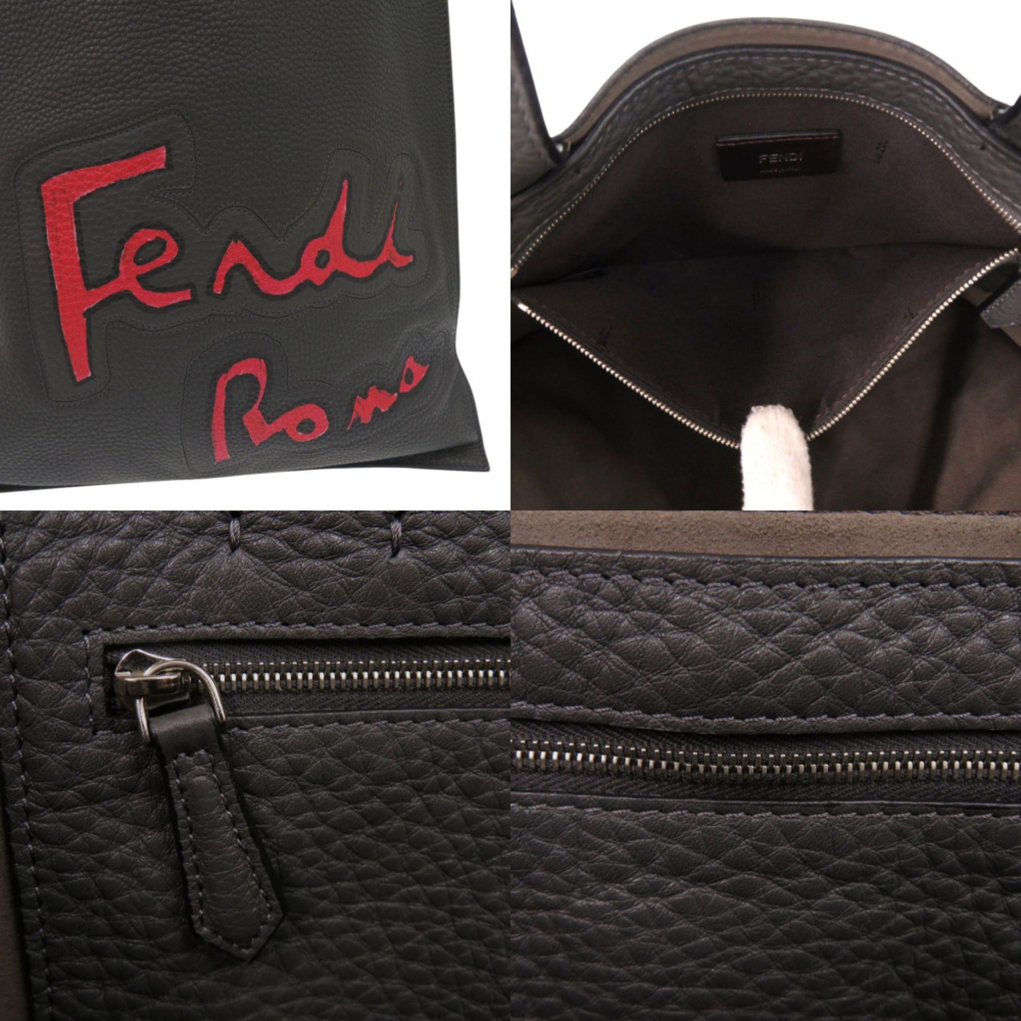 Fendi Fendi Roma Flat Tote Bag 7VA426 Silver Hardware Leather Suede Gray Red One Shoulder 1683FENDI Size ONE SIZE - 9 Thumbnail