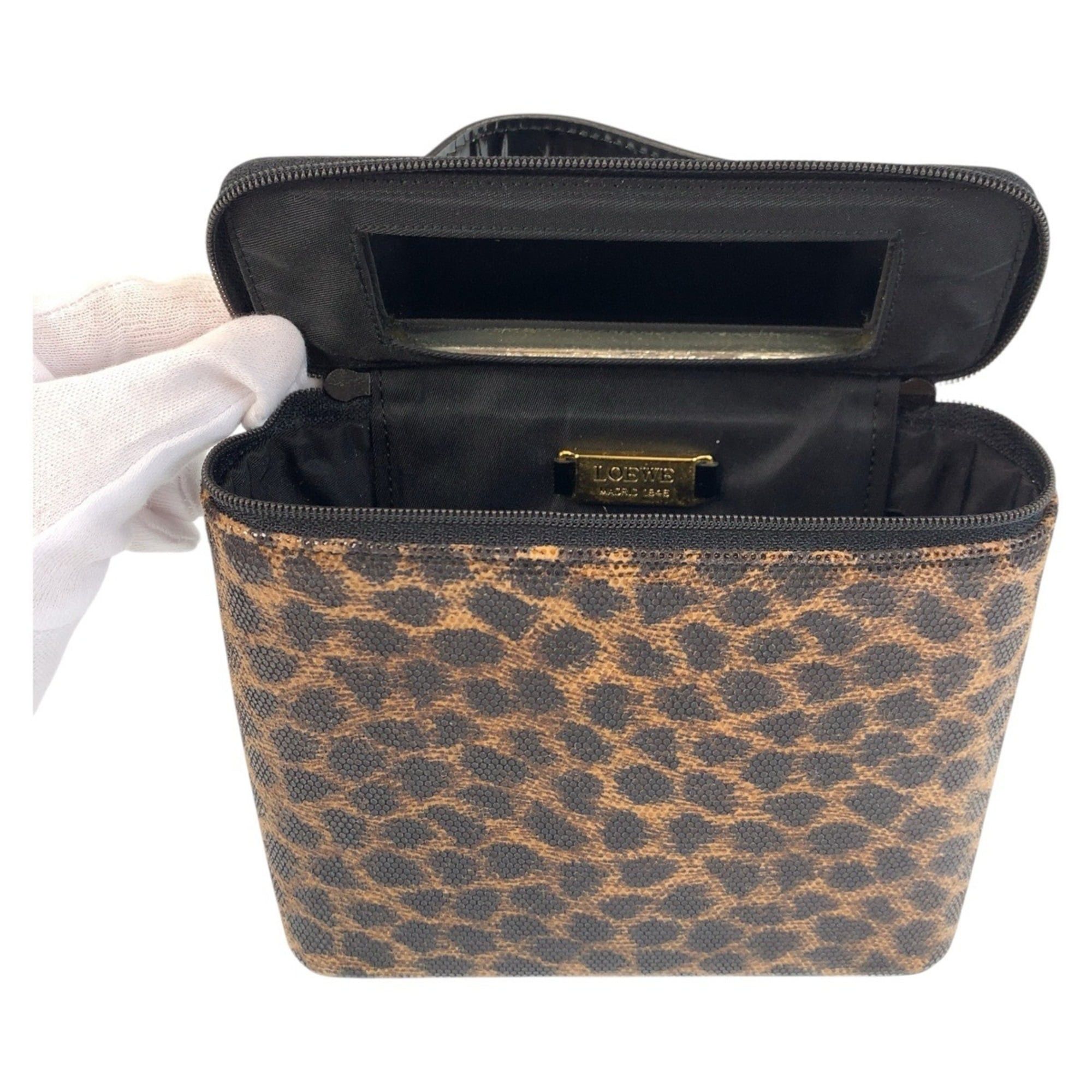 Loewe LOEWE Vintage Leopard Brown Black Gold Hardware Enamel Handbag Vanity Bag for Women Size ONE SIZE - 7 Thumbnail