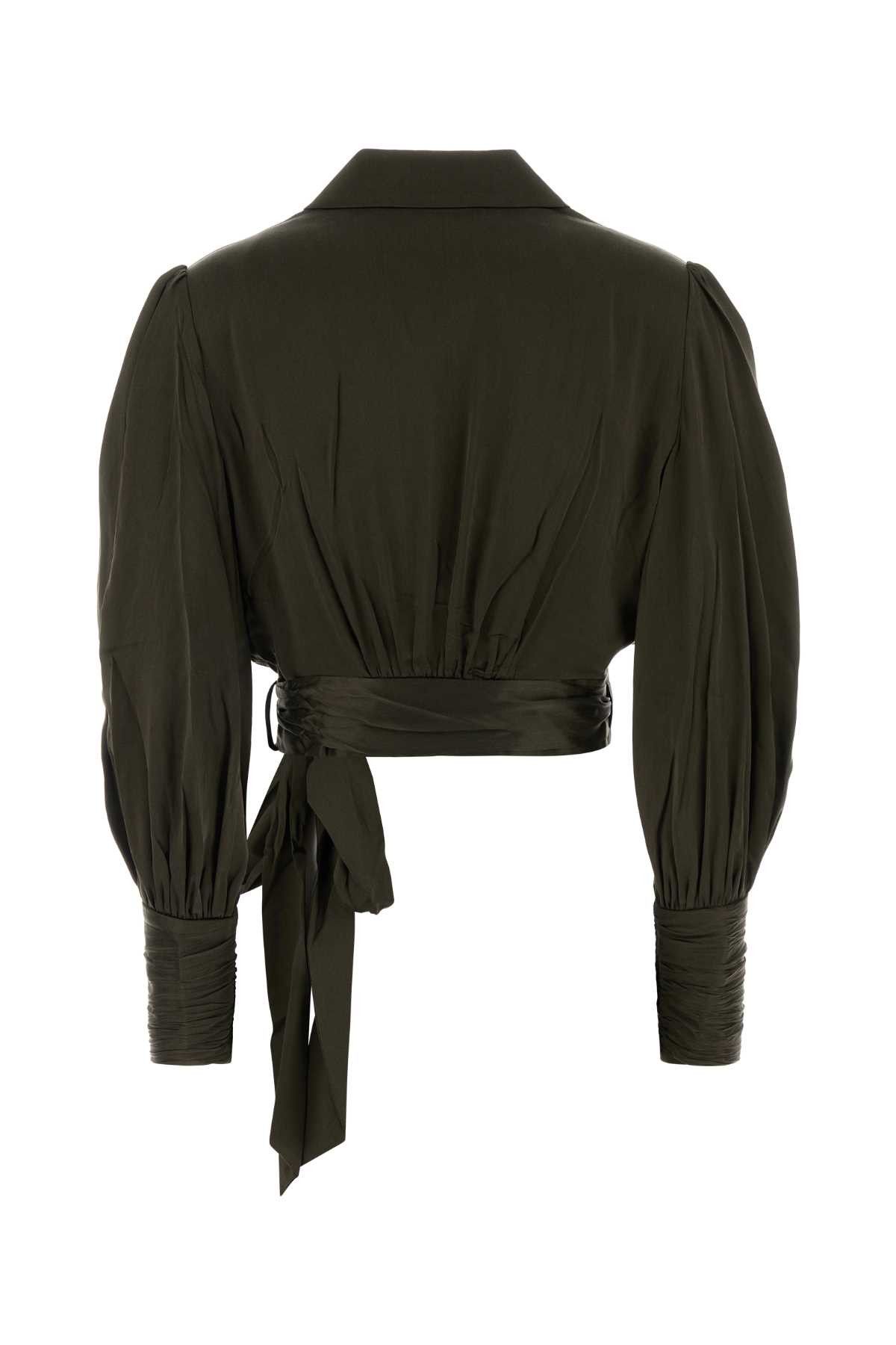 Zimmermann Olive Green Silk Blouse Size XS / US 0-2 / IT 36-38 - 2 Thumbnail