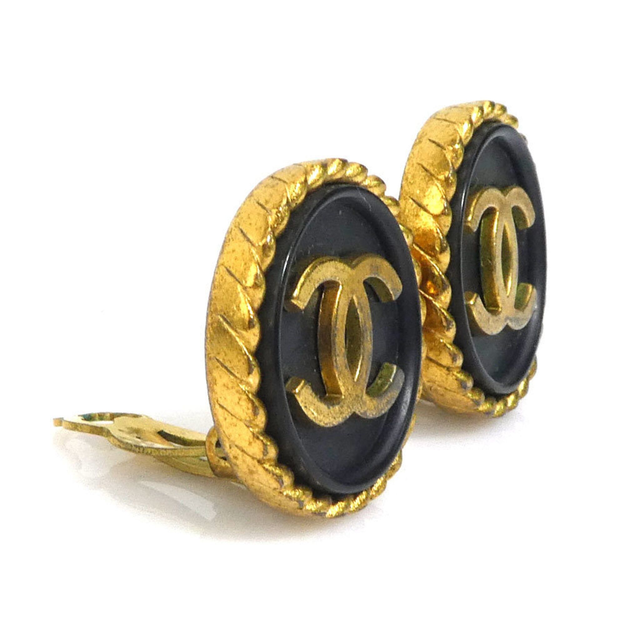 Chanel Chanel earrings, Coco Mark design, metal and plastic, gold black, for women, e61732a Size ONE SIZE - 2 Thumbnail
