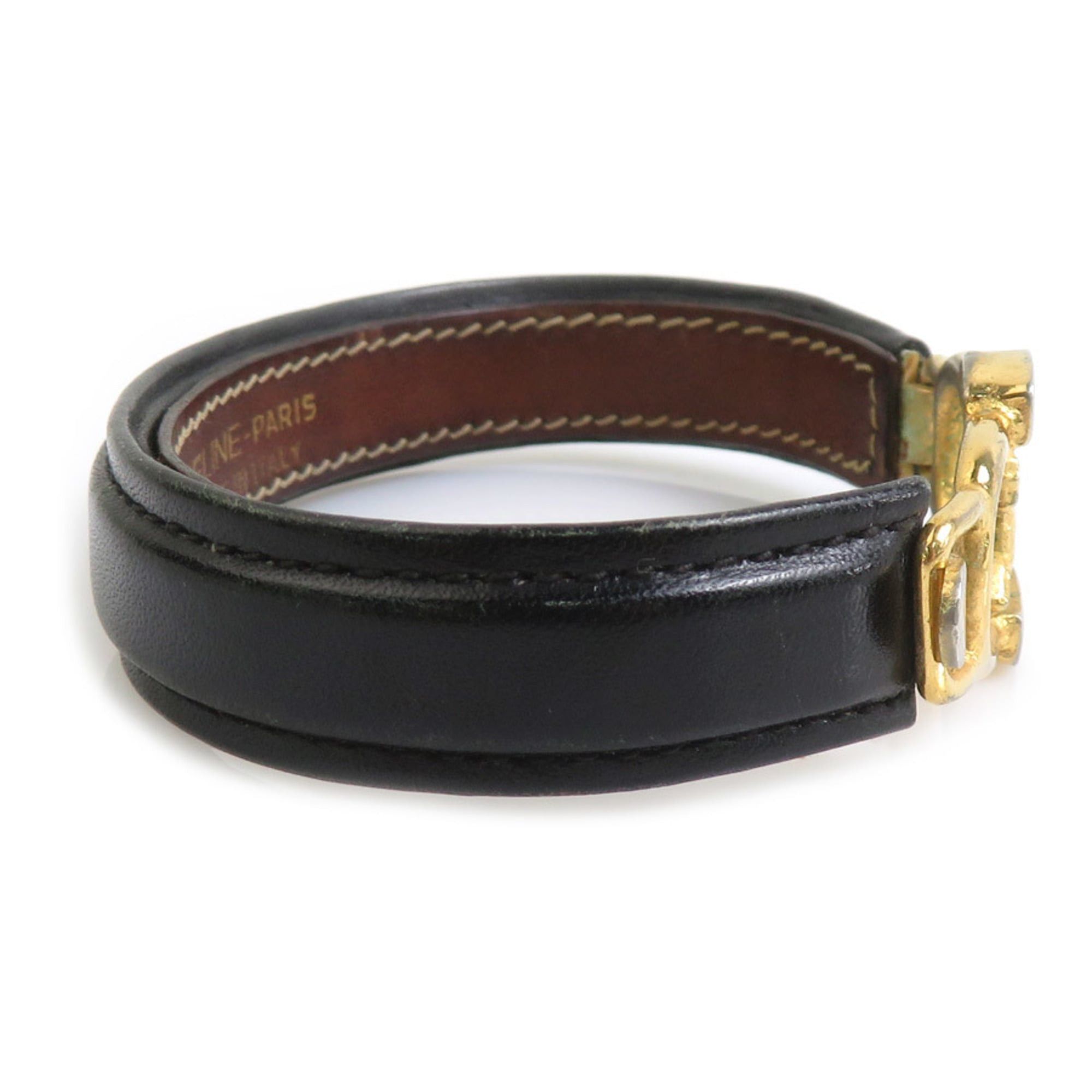 Celine Celine Bracelet Leather Metal Black Gold Women's e61740a Size ONE SIZE - 2 Thumbnail