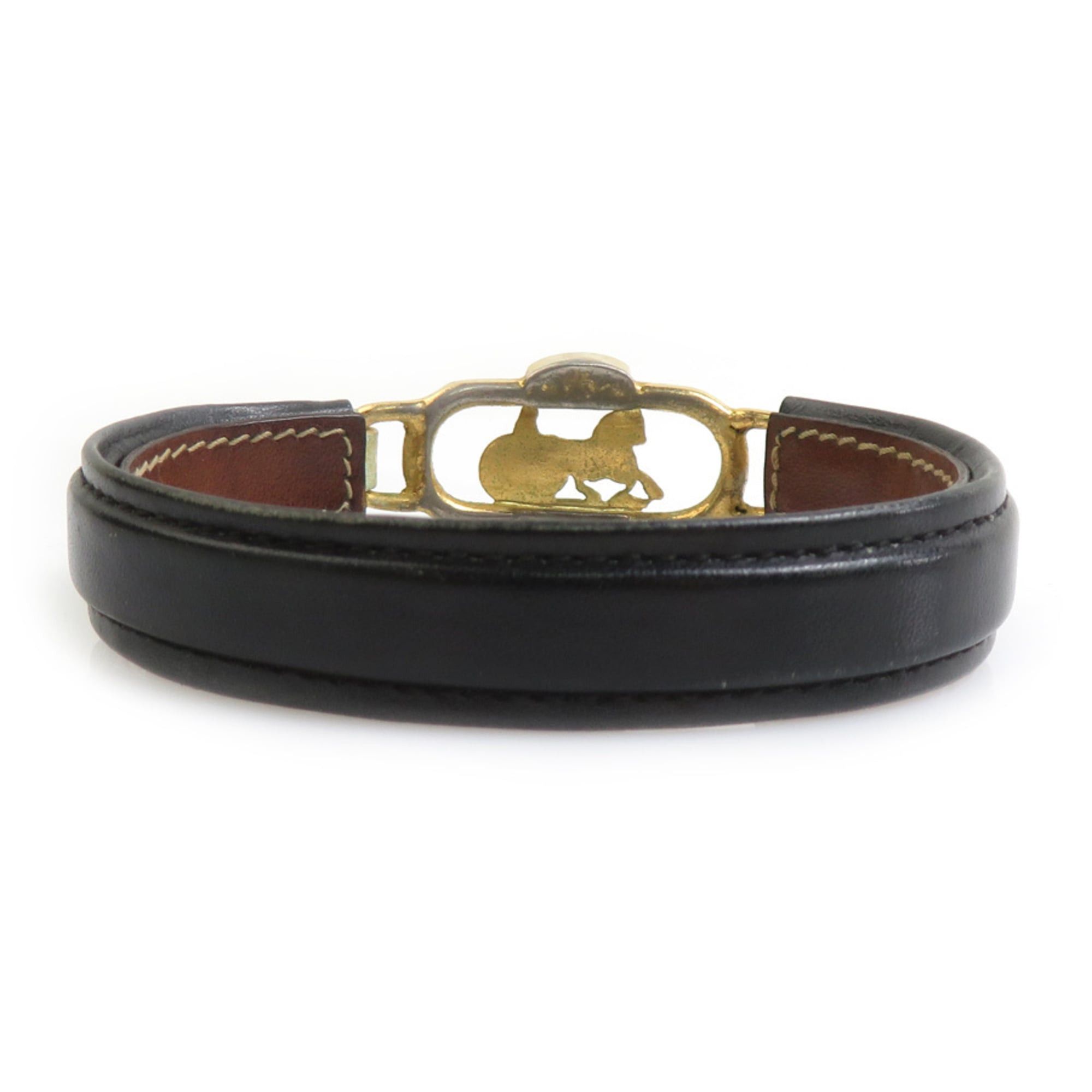 Celine Celine Bracelet Leather Metal Black Gold Women's e61740a Size ONE SIZE - 3 Thumbnail