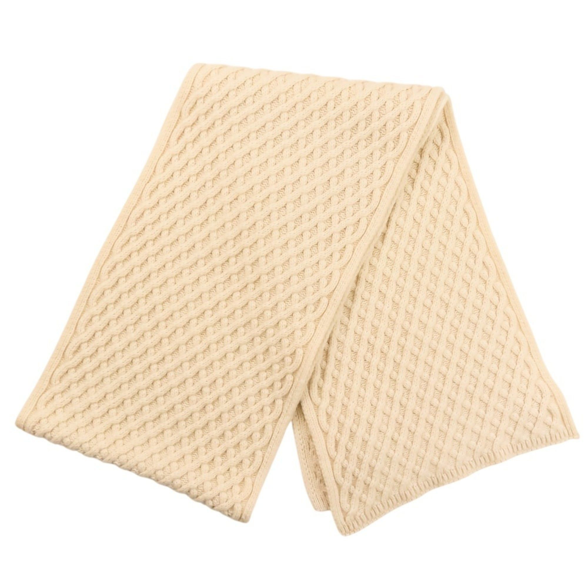 Chanel CHANEL Coco Mark Cashmere Cable Knit Scarf, Beige, Women's Size ONE SIZE - 2 Thumbnail
