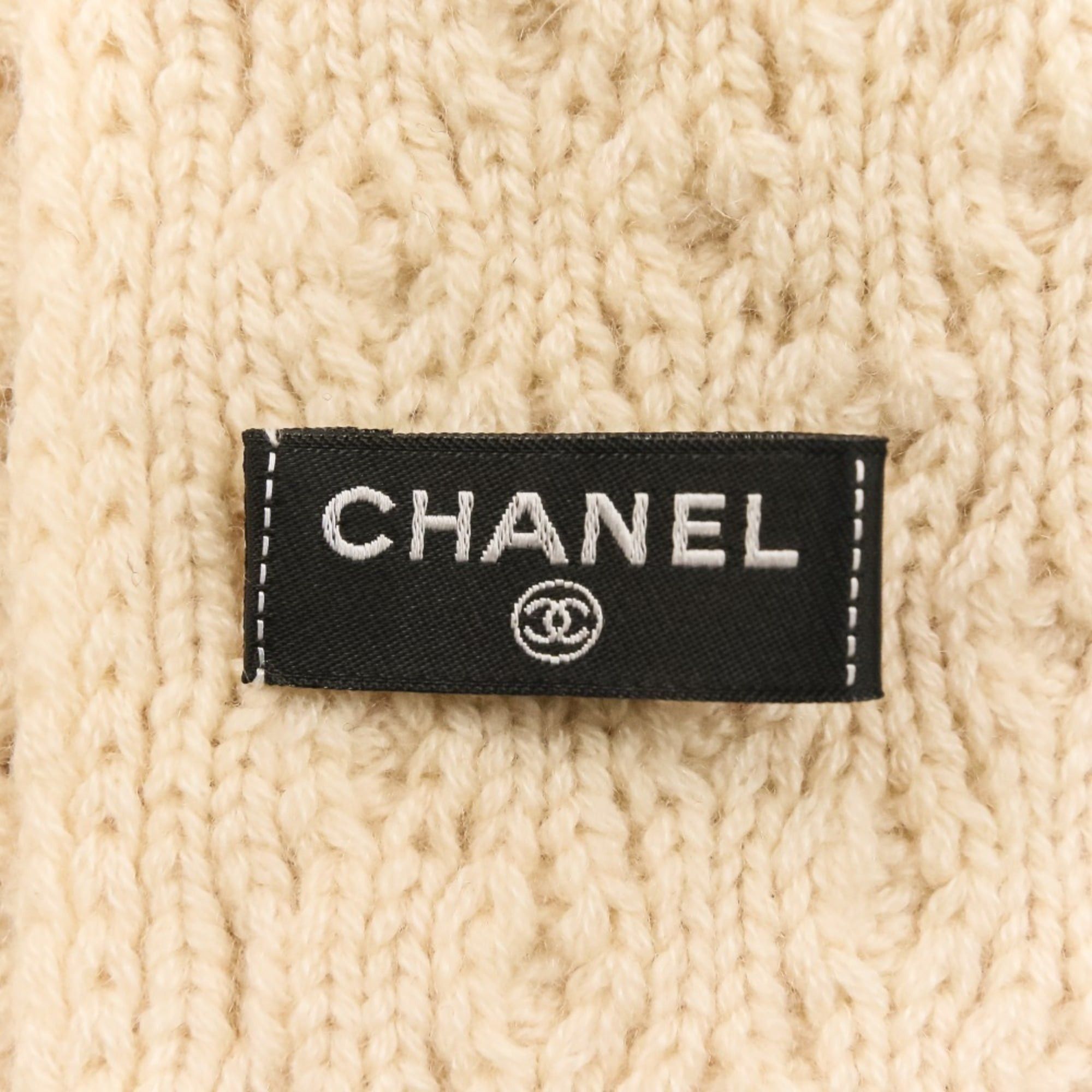 Chanel CHANEL Coco Mark Cashmere Cable Knit Scarf, Beige, Women's Size ONE SIZE - 9 Thumbnail
