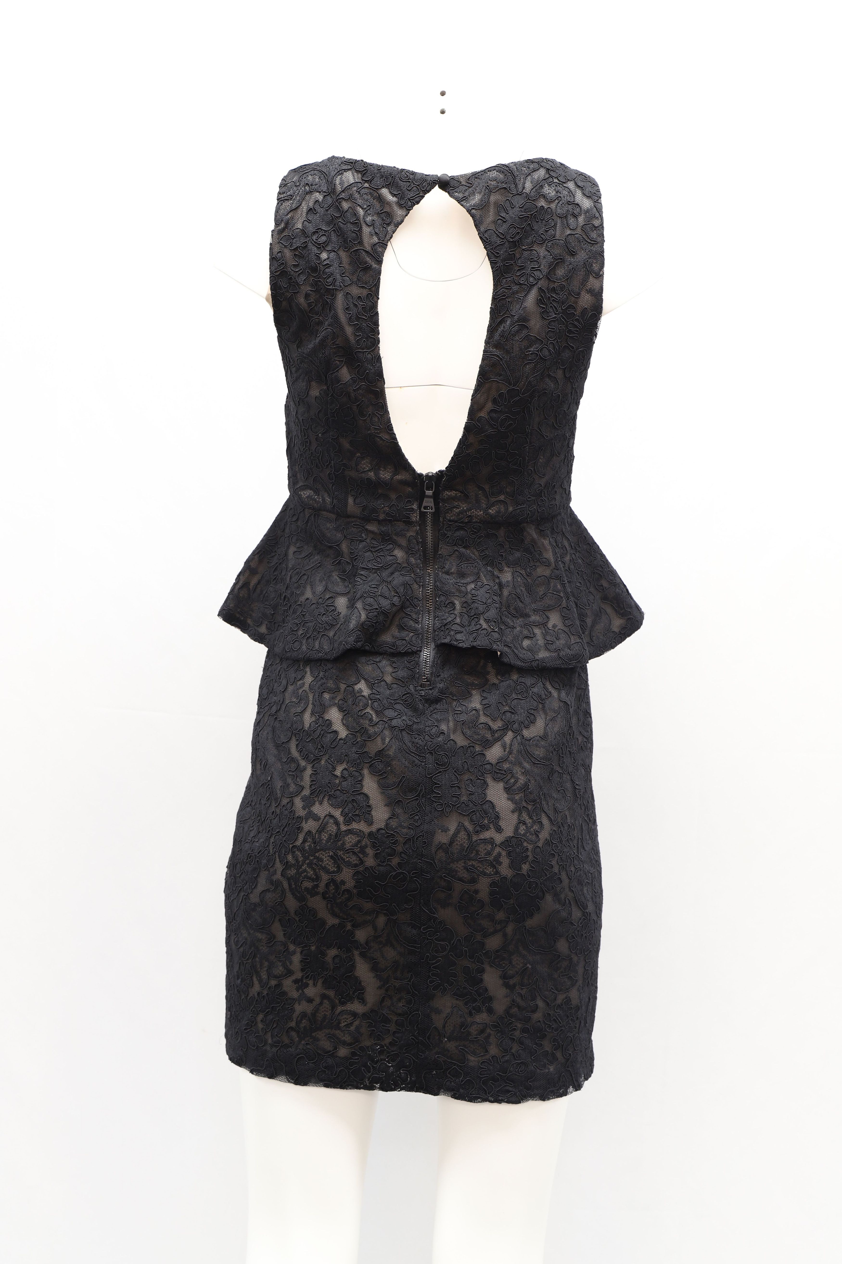Alice + Olivia Alice + Olivia Josephine Lace Peplum Dress in Black Polyeste Size XS / US 0-2 / IT 36-38 - 5 Thumbnail