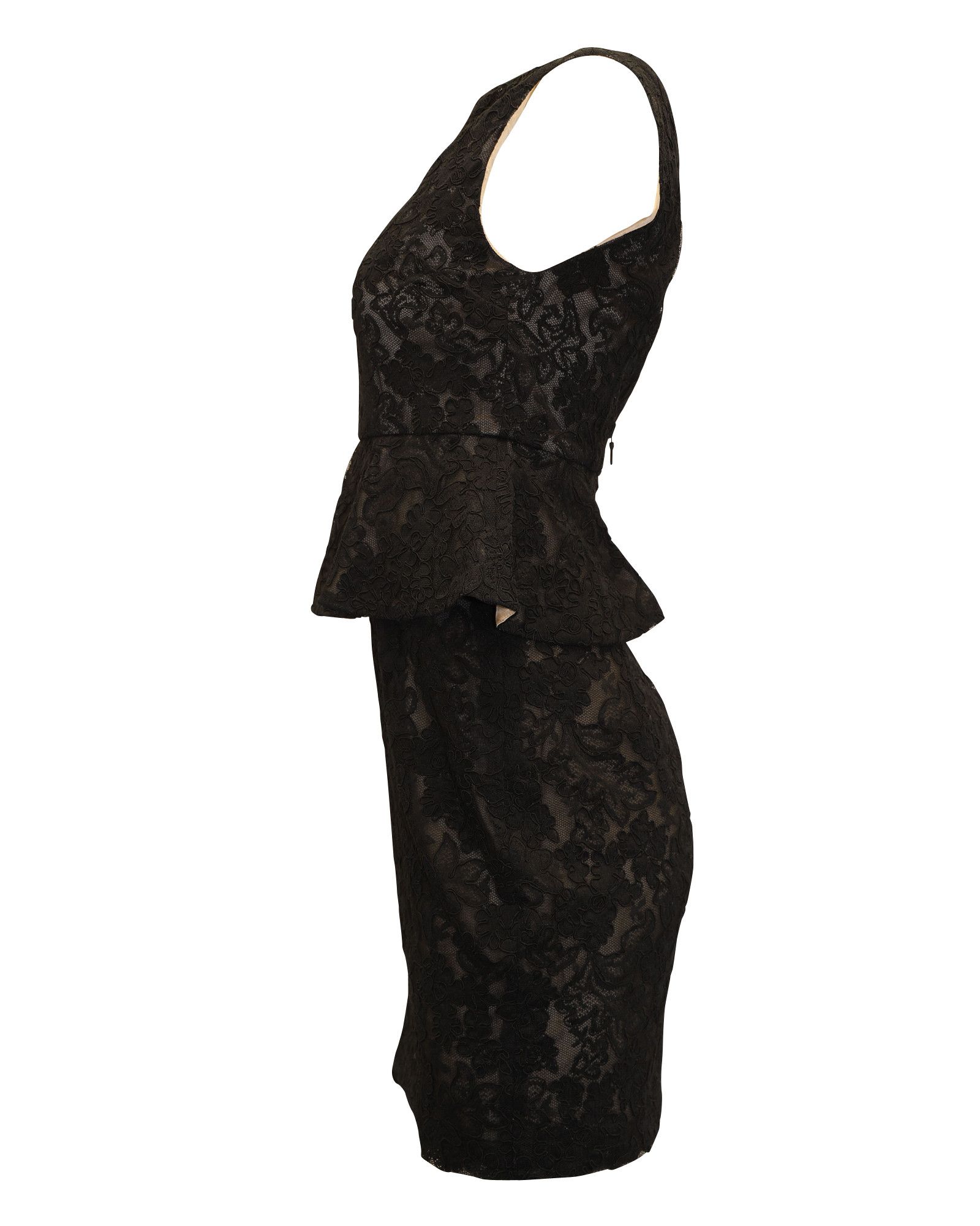 Alice + Olivia Alice + Olivia Josephine Lace Peplum Dress in Black Polyeste Size XS / US 0-2 / IT 36-38 - 3 Thumbnail