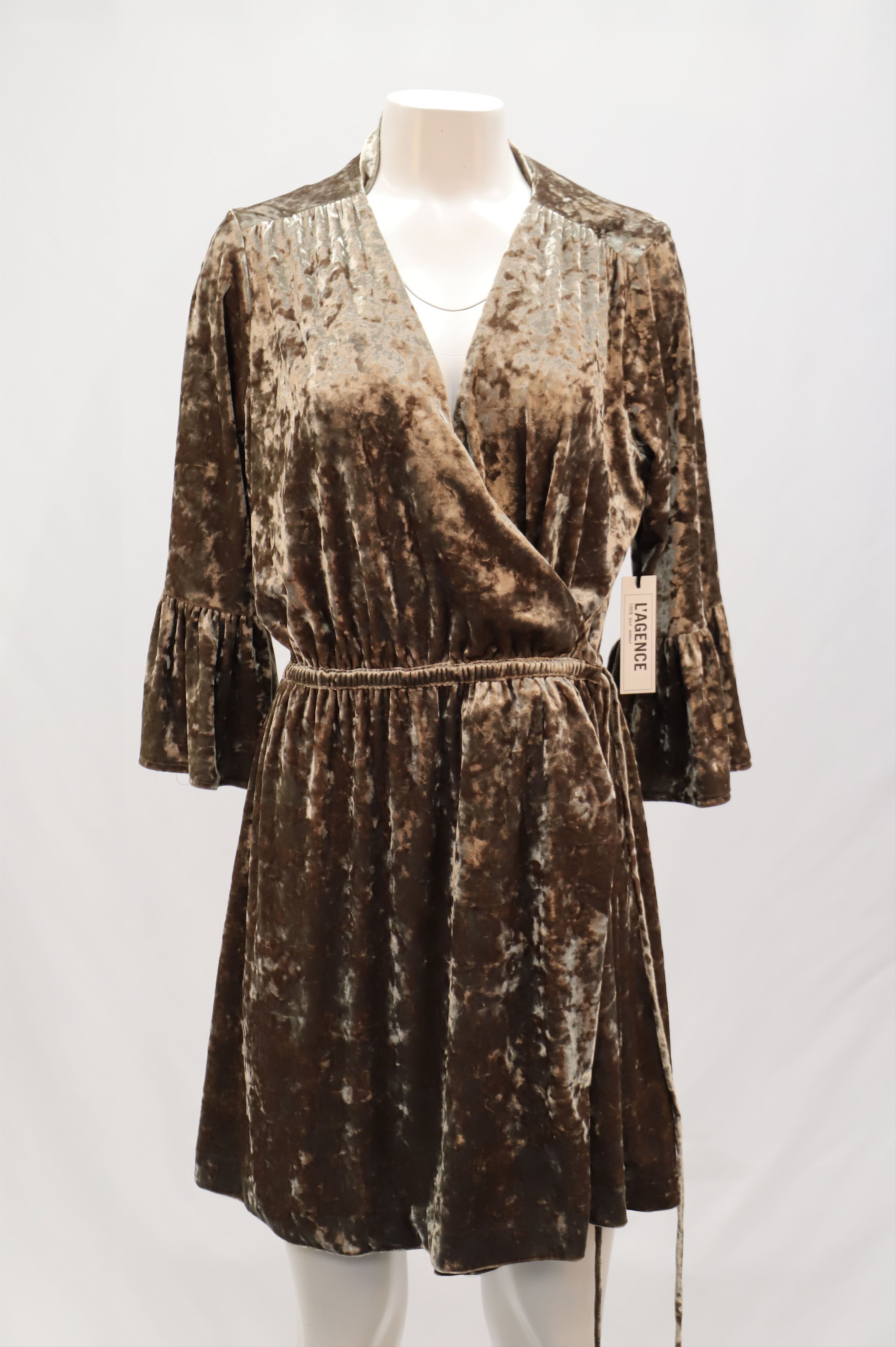 L'AGENCE L'agence Riley Wrap Velvet Dress in Brown Polyester Size XS / US 0-2 / IT 36-38 - 6 Thumbnail