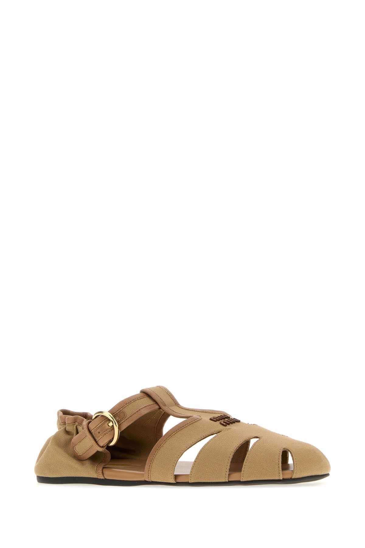 Miu Miu Camel Canvas Ruches Sandals Size US 8.5 / IT 38.5 - 2 Thumbnail