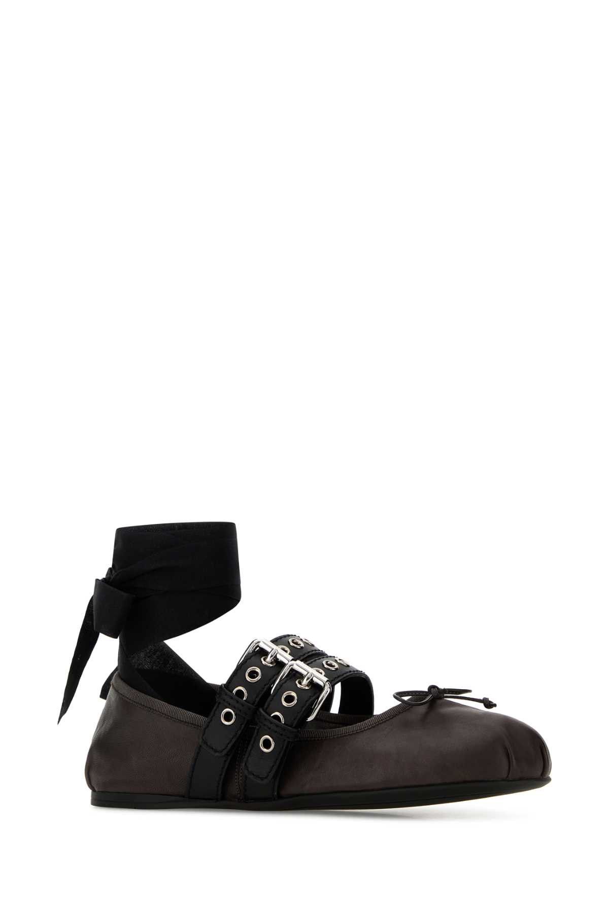 Miu Miu Dark Brown Leather Ballerinas Size US 8.5 / IT 38.5 - 2 Thumbnail