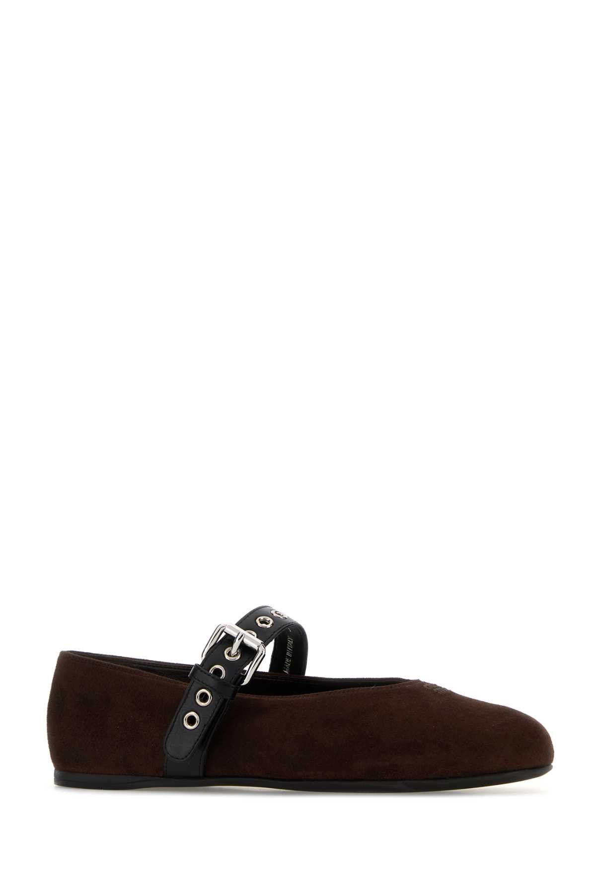 Miu Miu Dark Brown Suede Ballerinas Size US 12 / IT 42 - 2 Thumbnail