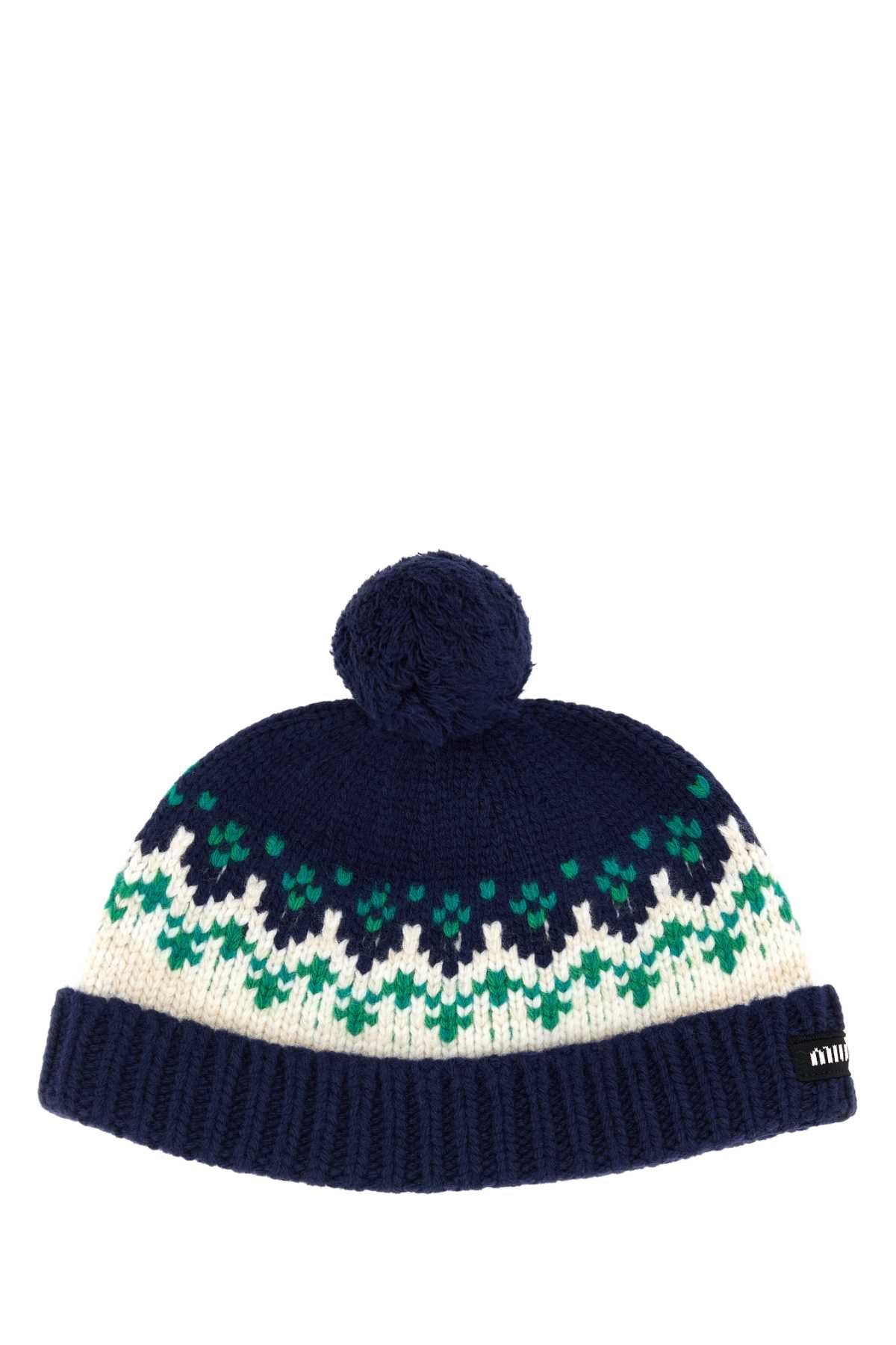 Miu Miu Embroidered Wool Beanie Hat Size ONE SIZE - 2 Thumbnail