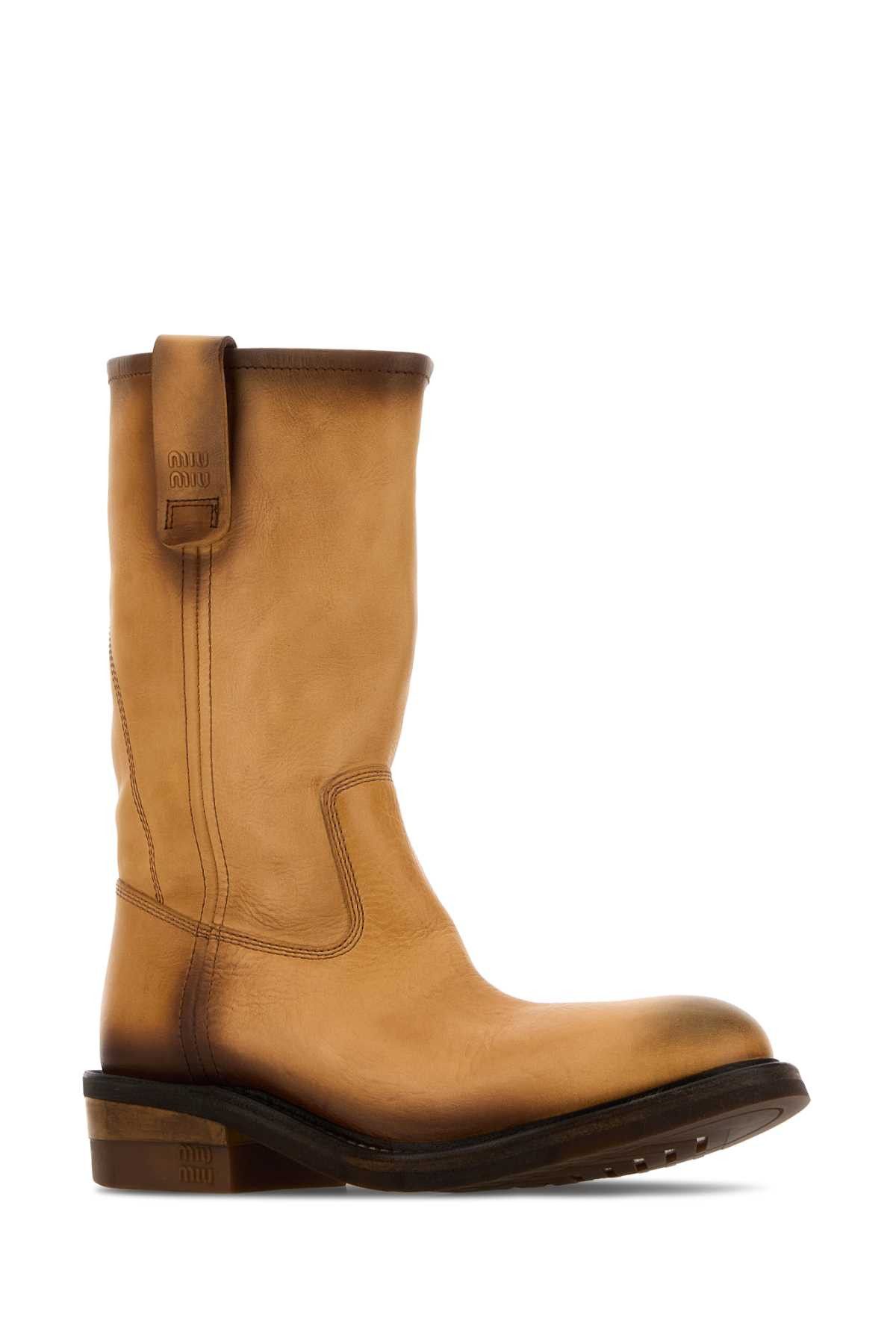 Miu Miu Camel Leather Boots Size US 9 / IT 39 - 2 Thumbnail