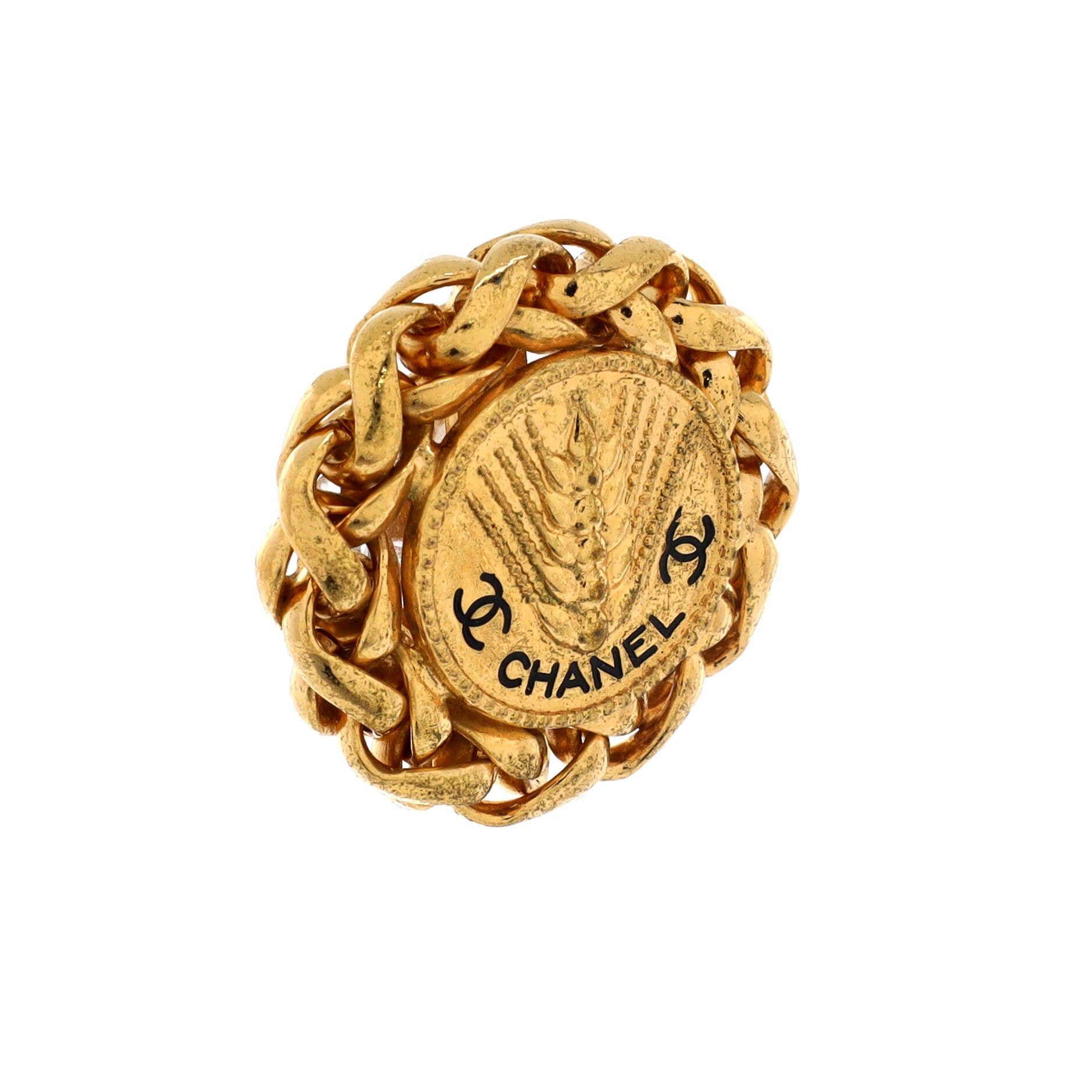 Chanel Vintage Wheat Sheaf Round Clip-On Earrings Size ONE SIZE - 2 Thumbnail