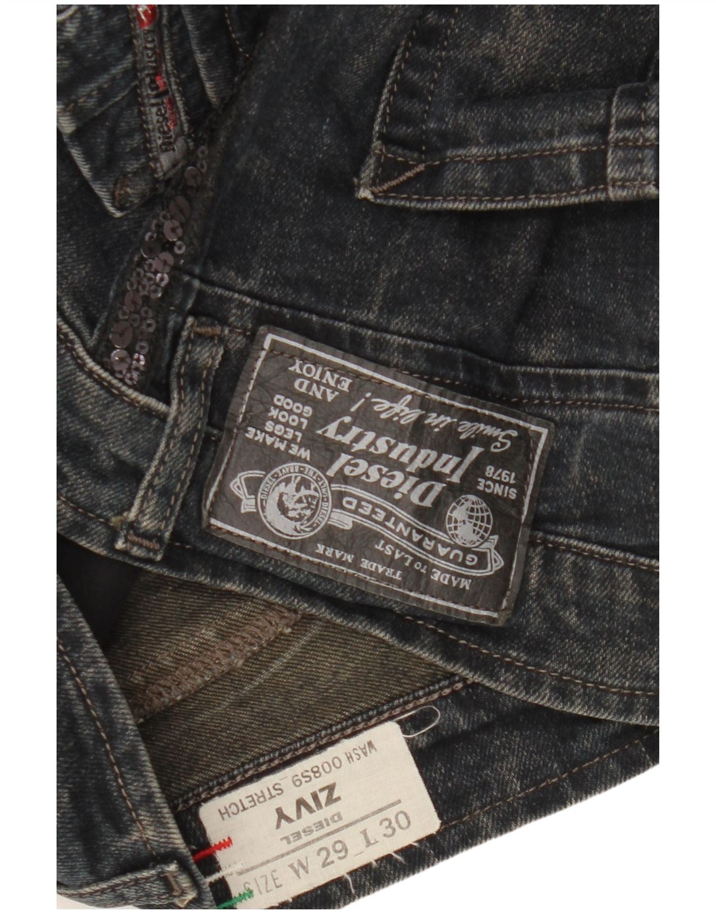 Diesel Womens Zivy Acid Wash Slim Jeans W29 L26 Black Cotton Size 42" / US 20 - 3 Thumbnail