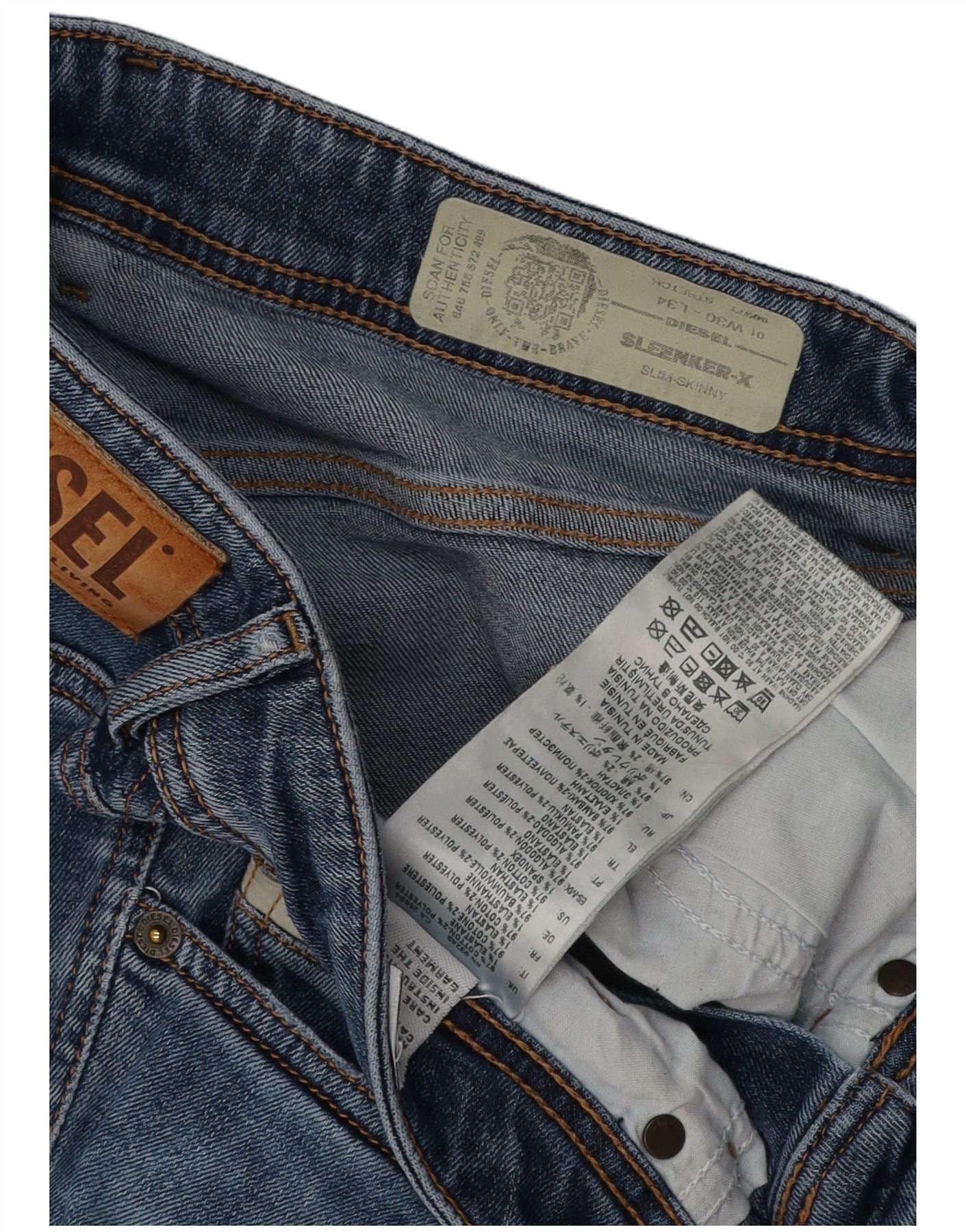 Diesel Mens Sleenker-x Slim Skinny Jeans W30 L34 Blue Cotton Size US 30 / EU 46 - 3 Thumbnail