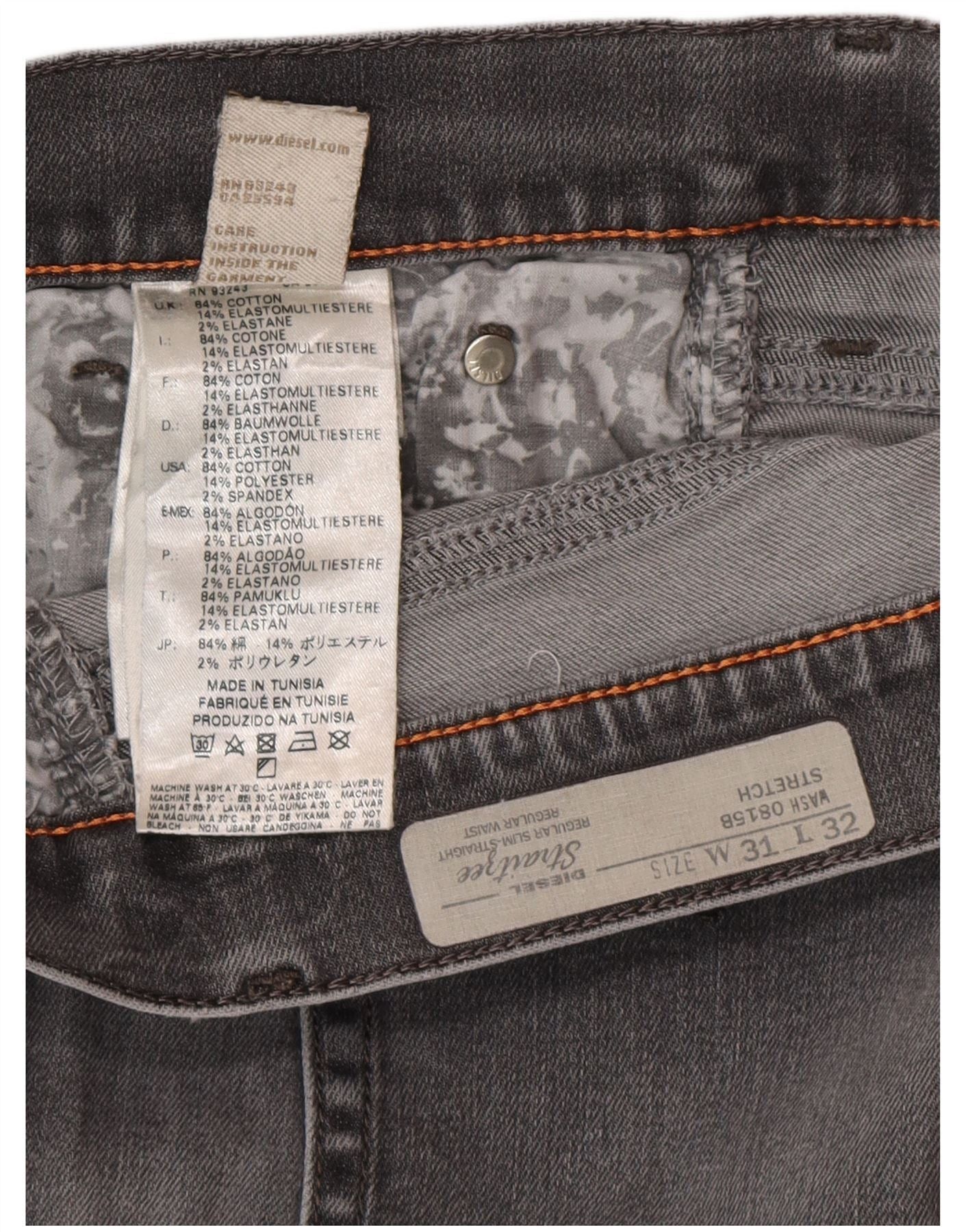 Diesel Womens Regular Slim Straight Jeans W31 L32 Grey Cotton Size 42" / US 20 - 3 Thumbnail