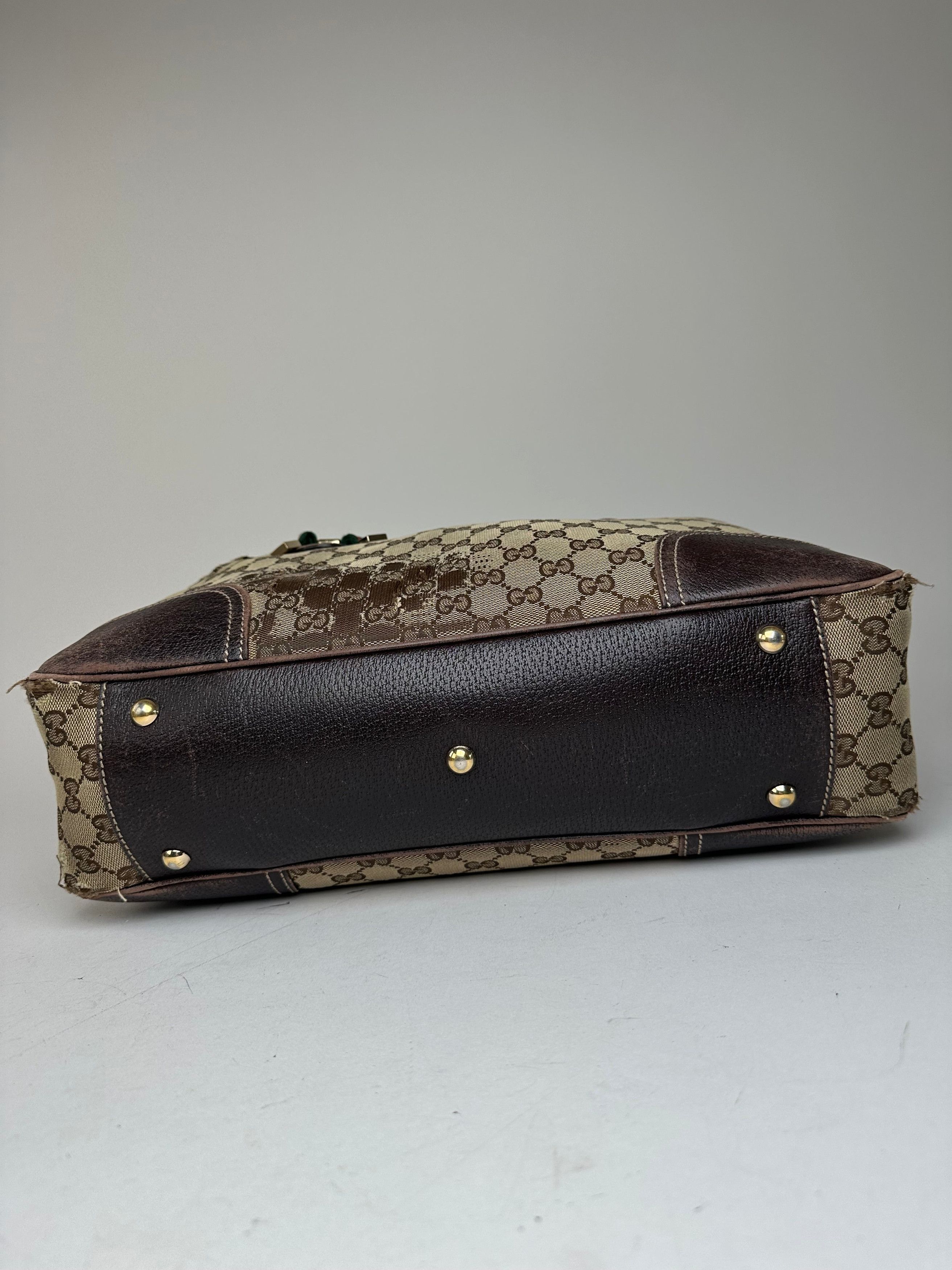 Gucci Vintage Monogram Canvas Leather Handbag Beige Brown (Copy) Size ONE SIZE - 9 Thumbnail