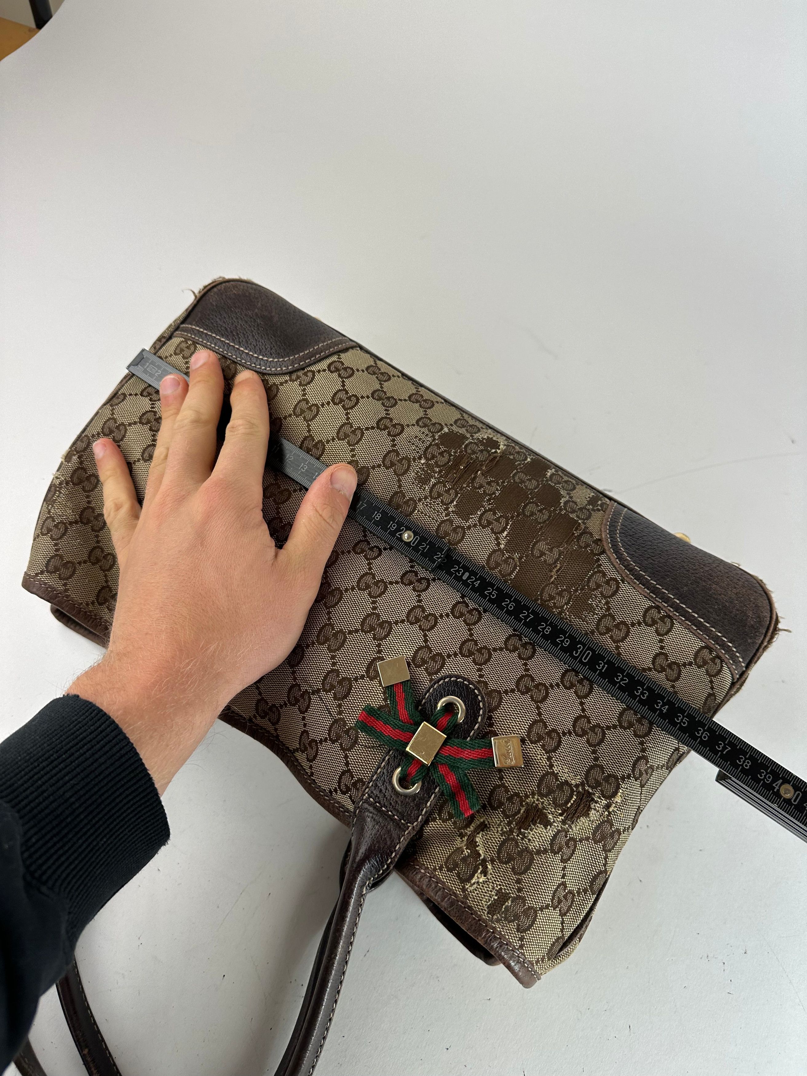 Gucci Vintage Monogram Canvas Leather Handbag Beige Brown (Copy) Size ONE SIZE - 10 Thumbnail