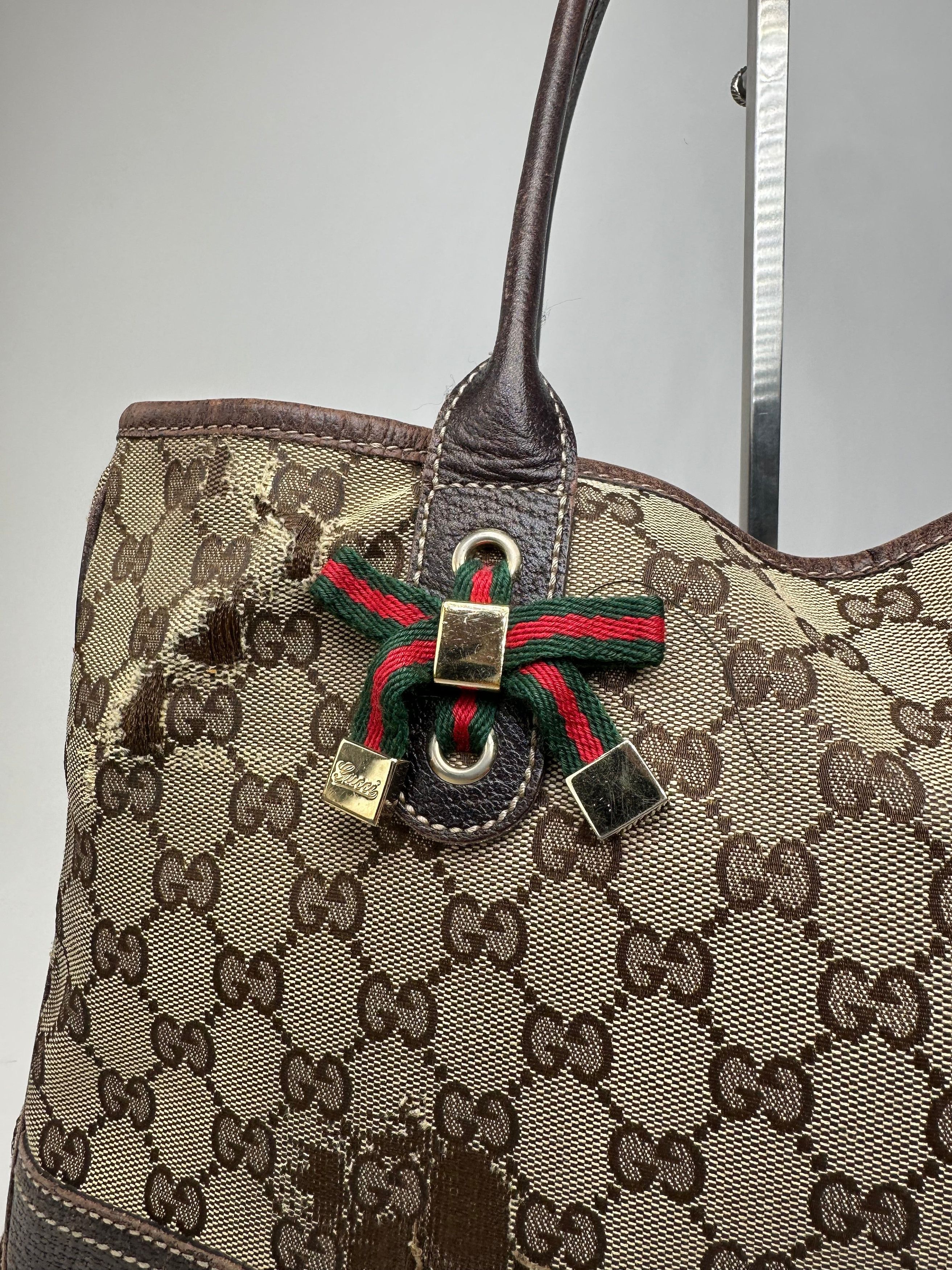 Gucci Vintage Monogram Canvas Leather Handbag Beige Brown (Copy) Size ONE SIZE - 8 Thumbnail