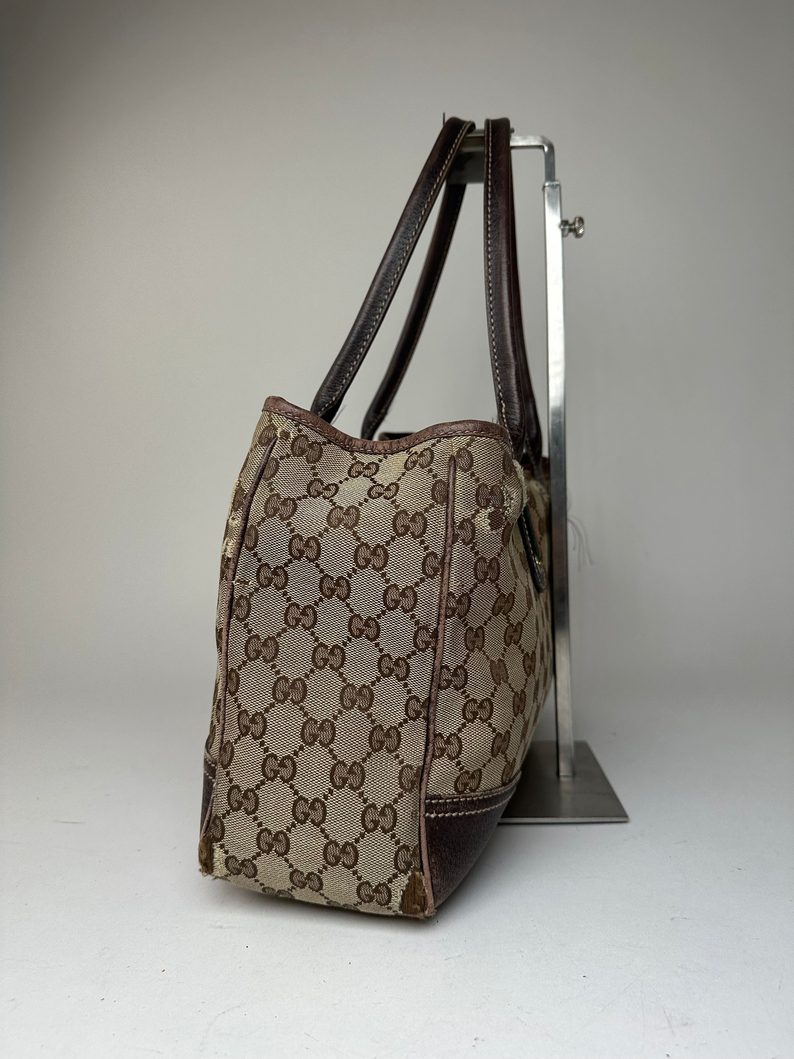 Gucci Vintage Monogram Canvas Leather Handbag Beige Brown (Copy) Size ONE SIZE - 6 Thumbnail