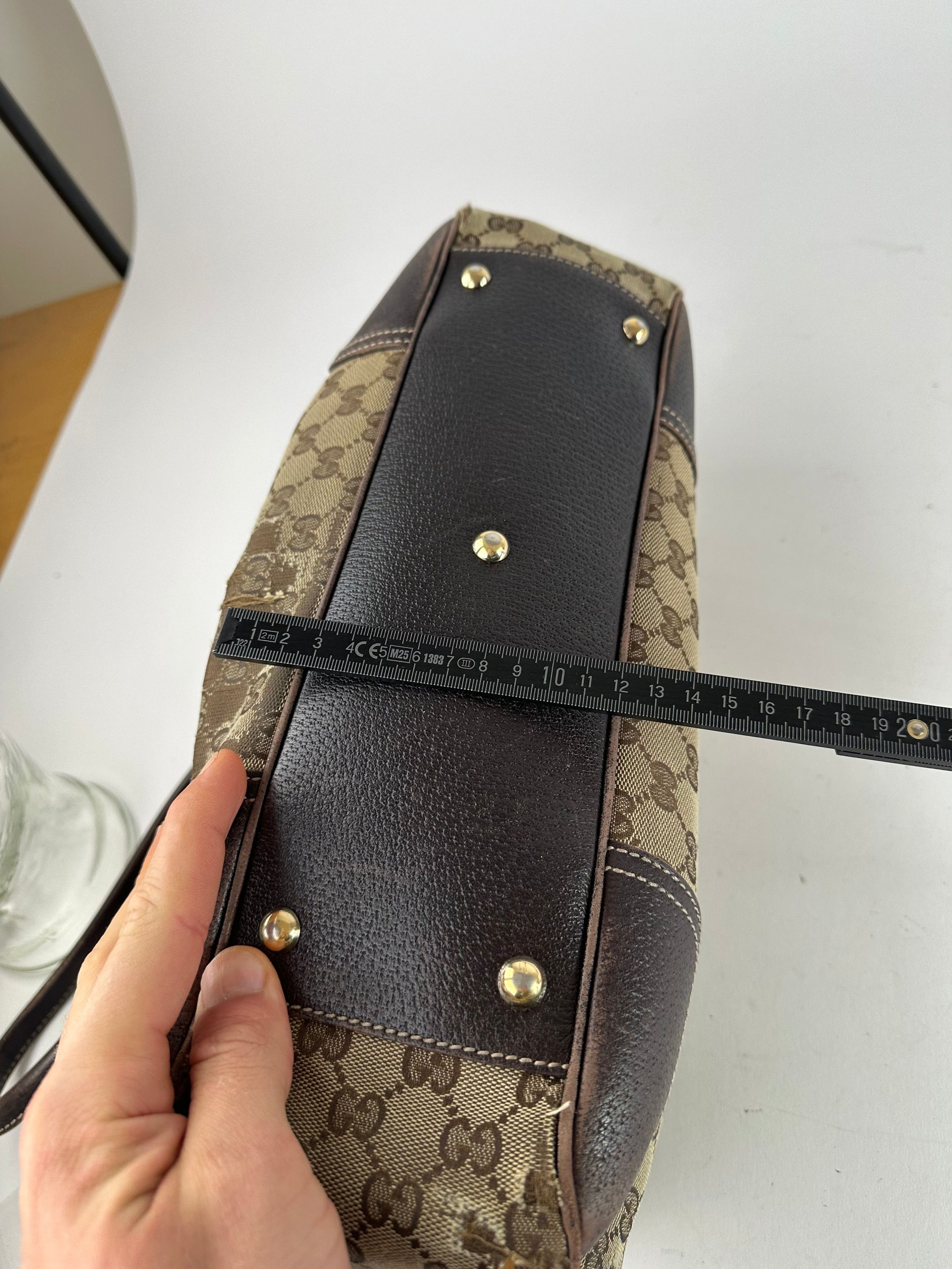 Gucci Vintage Monogram Canvas Leather Handbag Beige Brown (Copy) Size ONE SIZE - 12 Thumbnail