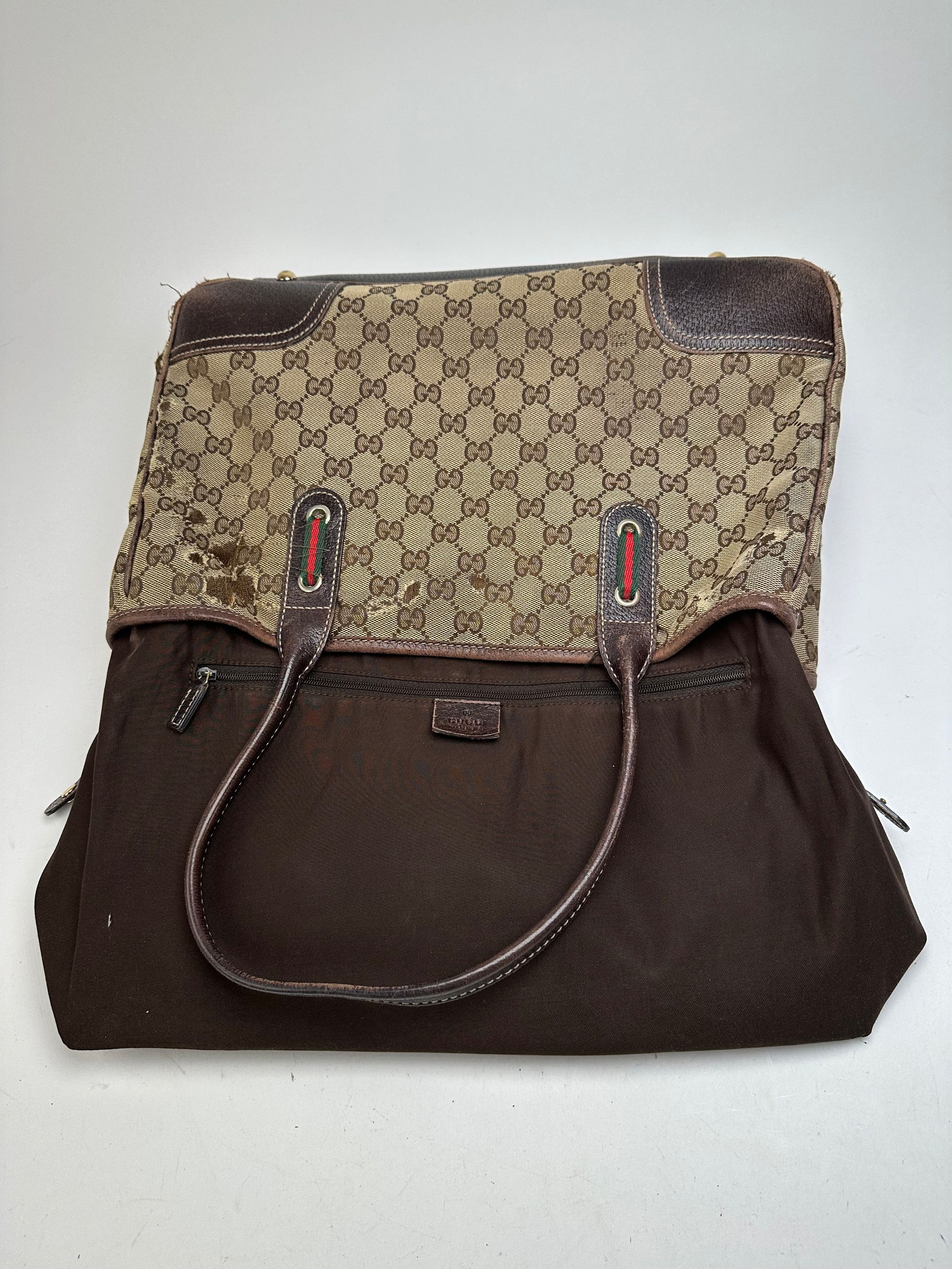 Gucci Vintage Monogram Canvas Leather Handbag Beige Brown (Copy) Size ONE SIZE - 3 Thumbnail