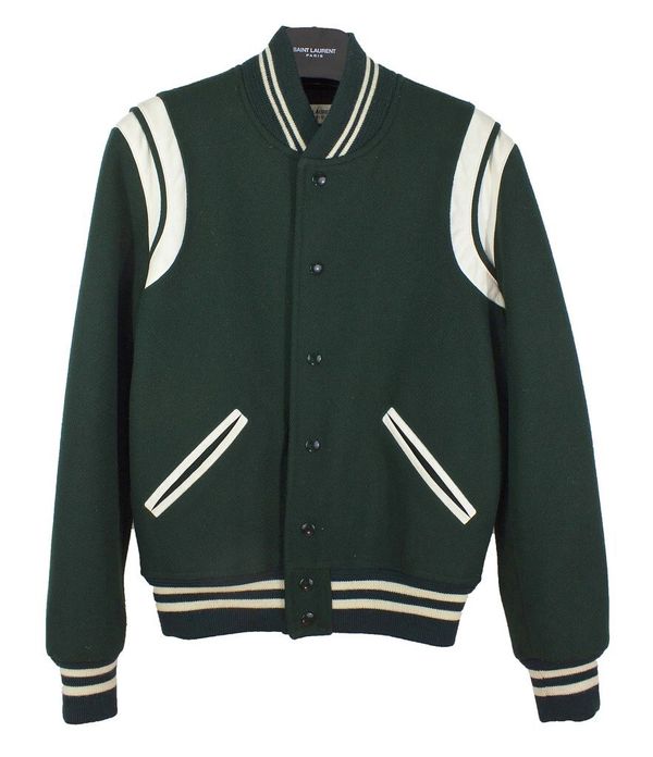 Saint Laurent Paris Saint Laurent Teddy Varsity Jacket Green Forest ...