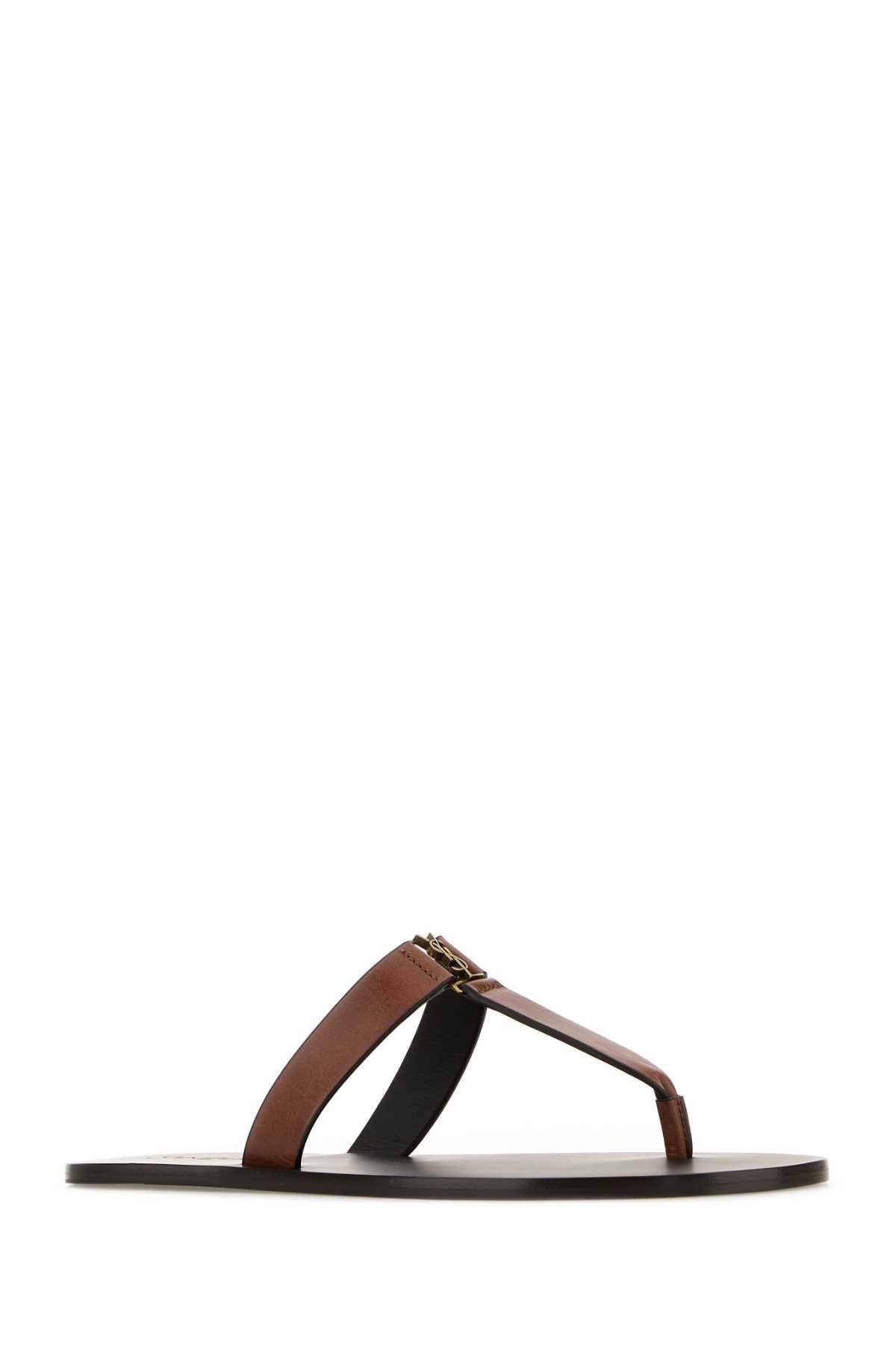 Saint Laurent Paris Brown Leather Thong Slippers Size US 6 / IT 36 - 2 Thumbnail