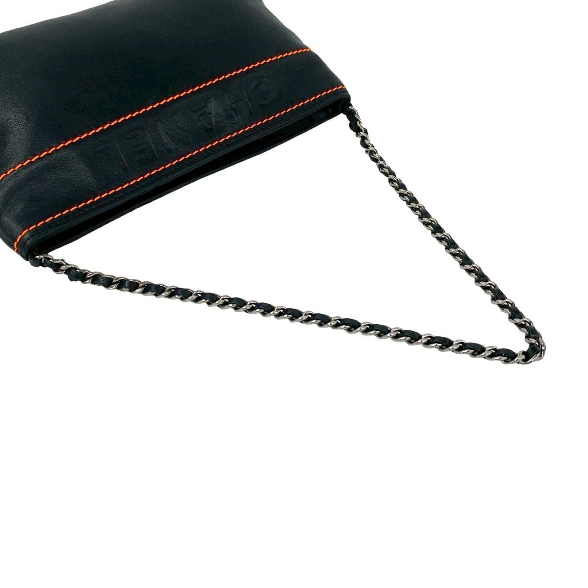 Chanel CHANEL Vintage Lambskin Leather Chain Handbag Semi-Shoulder Bag Black 24993 Size ONE SIZE - 4 Thumbnail