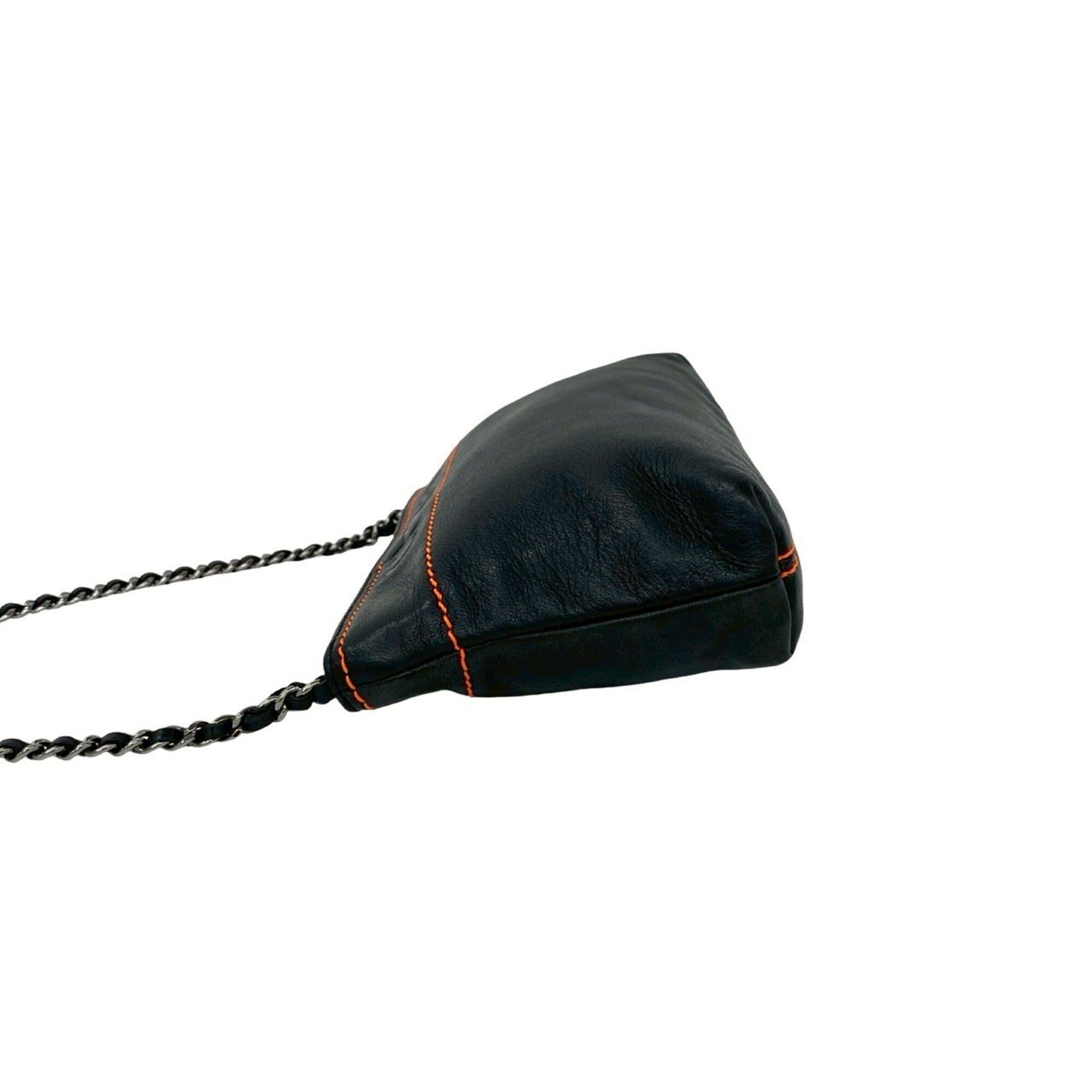 Chanel CHANEL Vintage Lambskin Leather Chain Handbag Semi-Shoulder Bag Black 24993 Size ONE SIZE - 5 Thumbnail