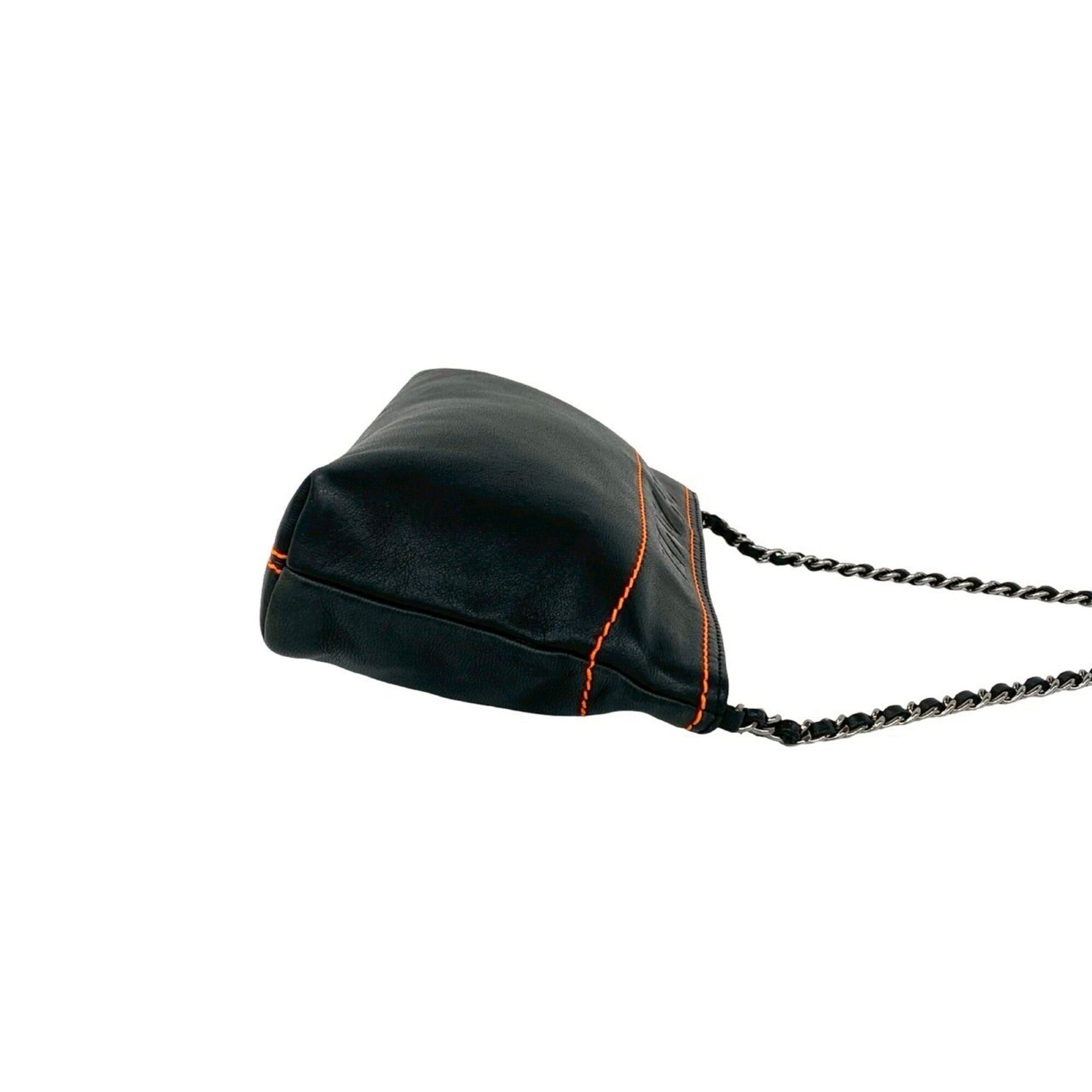 Chanel CHANEL Vintage Lambskin Leather Chain Handbag Semi-Shoulder Bag Black 24993 Size ONE SIZE - 6 Thumbnail