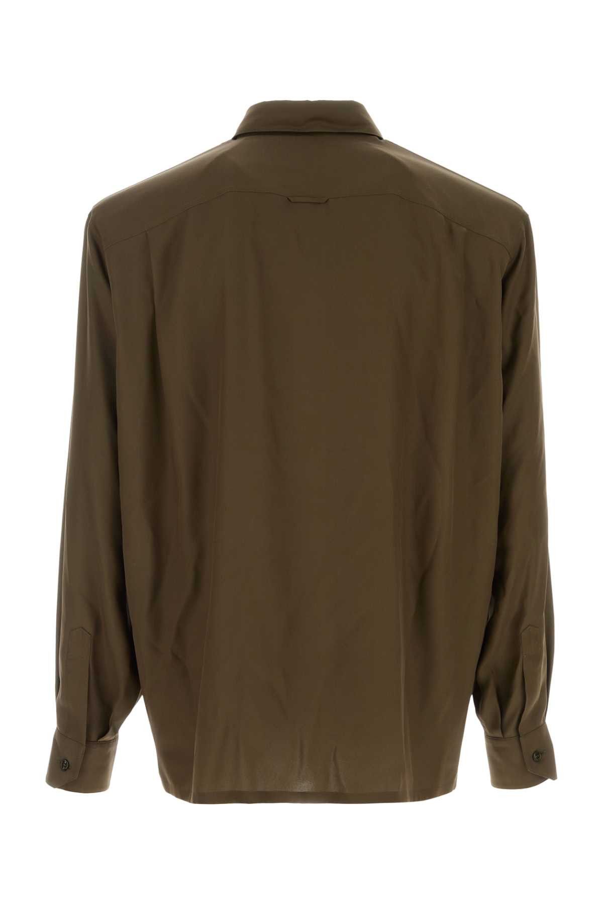 Saint Laurent Paris Olive Green Silk Shirt Size US L / EU 52-54 / 3 - 2 Thumbnail