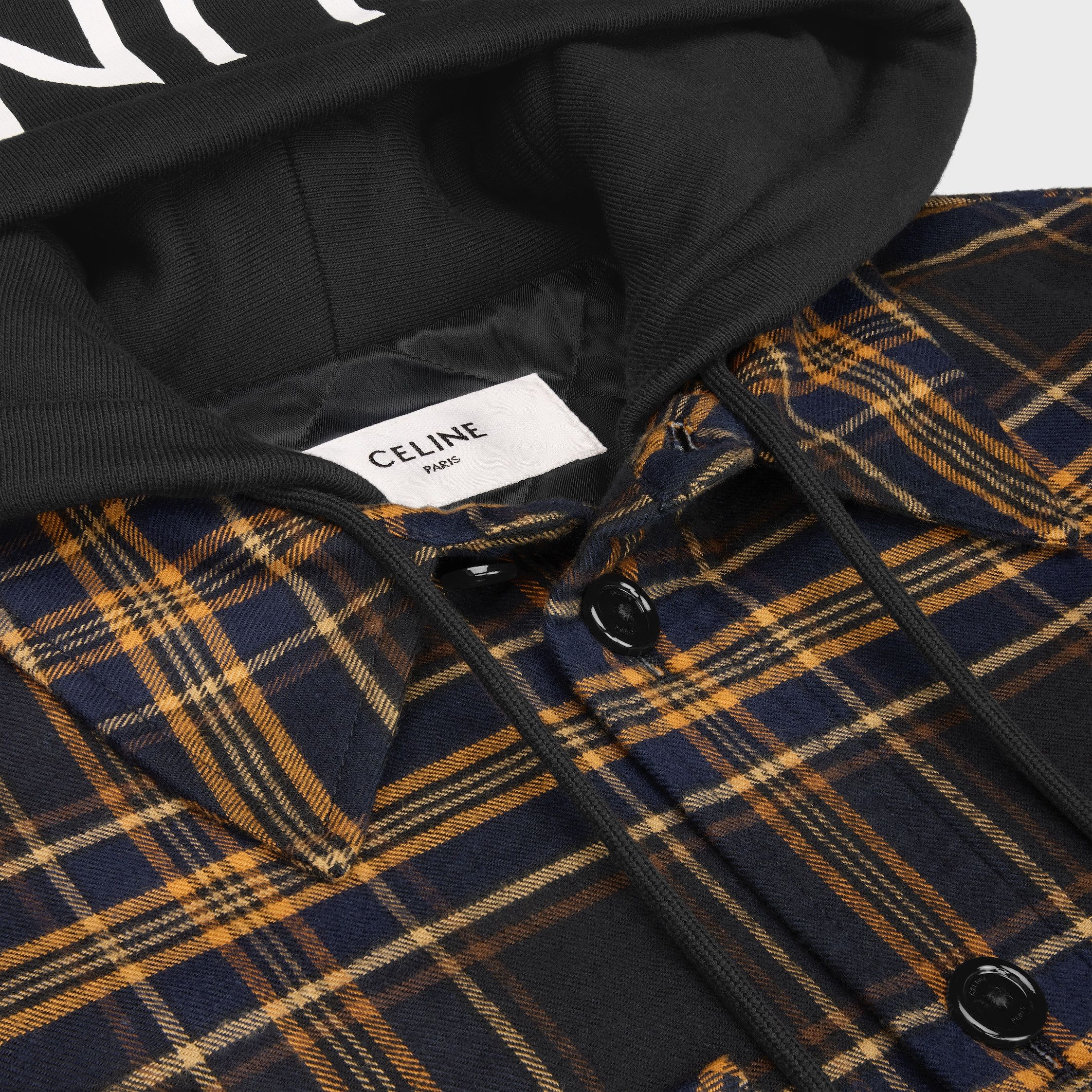 Celine HOODED OVERSHIRT IN CHECKED COTTON MARINE/JAUNE/VANILLE Size US XXL / EU 58 / 5 - 3 Thumbnail