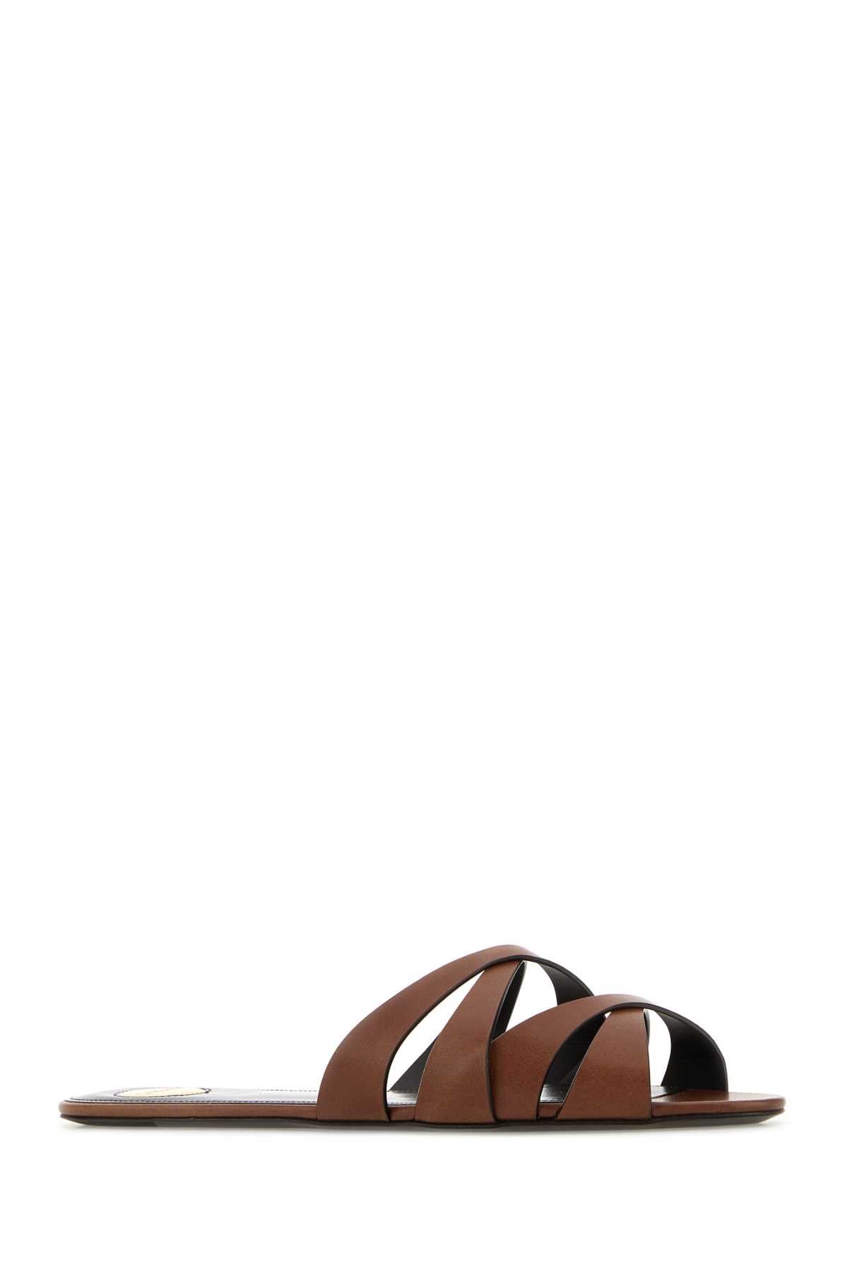 Saint Laurent Paris Brown Leather Chandelle Slippers Size US 8.5 / IT 38.5 - 2 Thumbnail