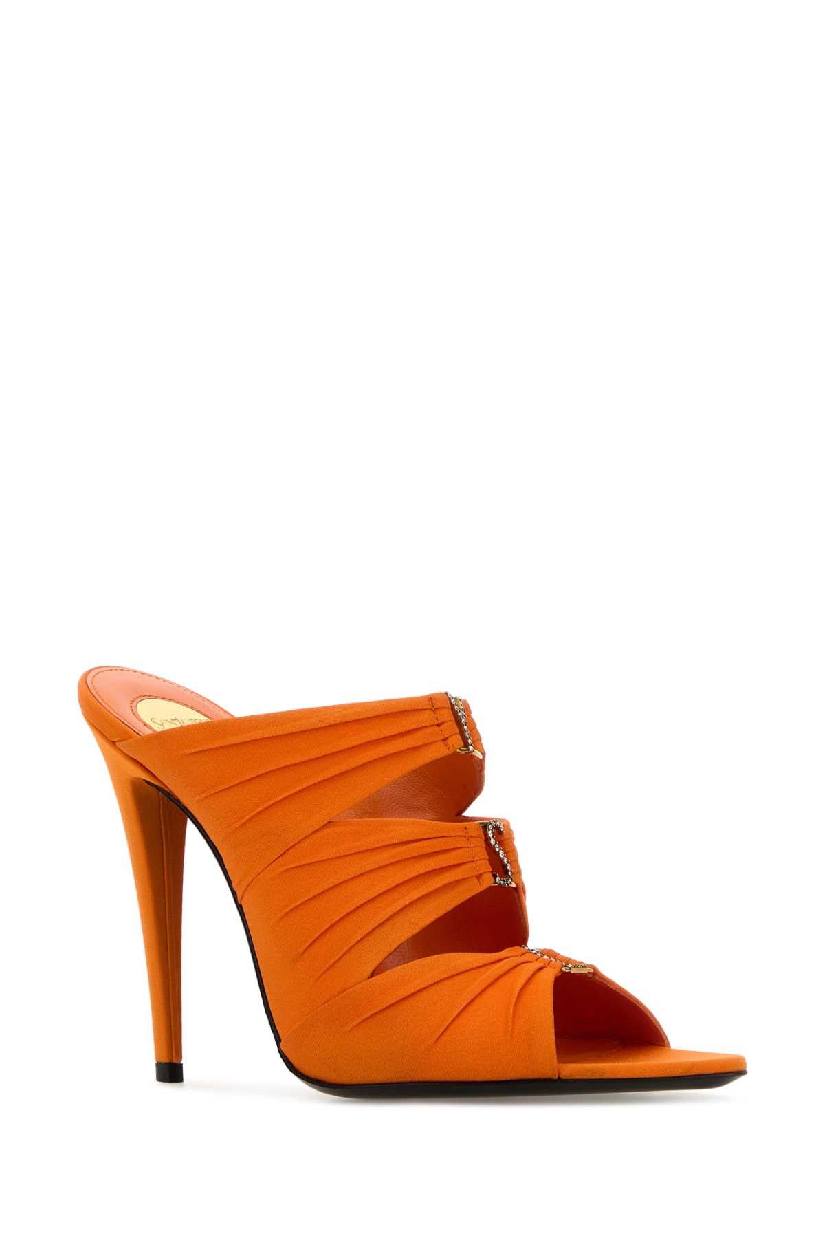 Saint Laurent Paris Orange Fabric Emilie Mules Size US 8.5 / IT 38.5 - 2 Thumbnail