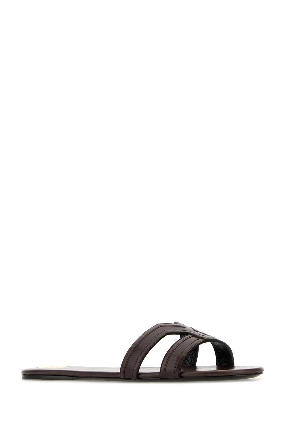 Saint Laurent Paris Brown Leather Mabrouka Slippers Size US 6 / IT 36 - 2 Thumbnail